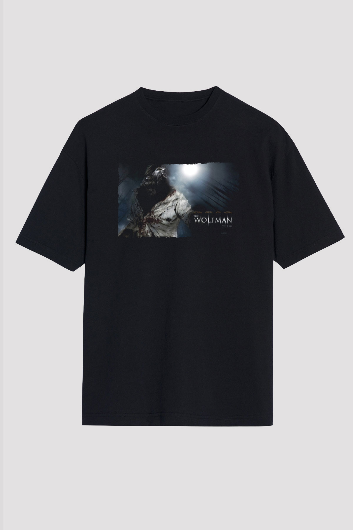Unisex Kurt Adam (The Wolfman) Baskılı Siyah Oversize T-shirt