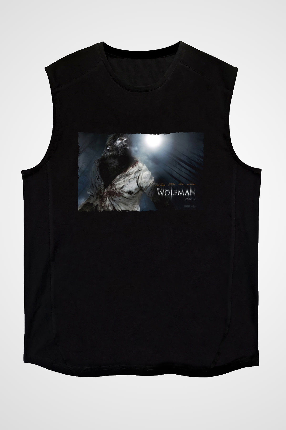 Unisex Kurt Adam (The Wolfman) Baskılı Siyah Kolsuz T-shirt