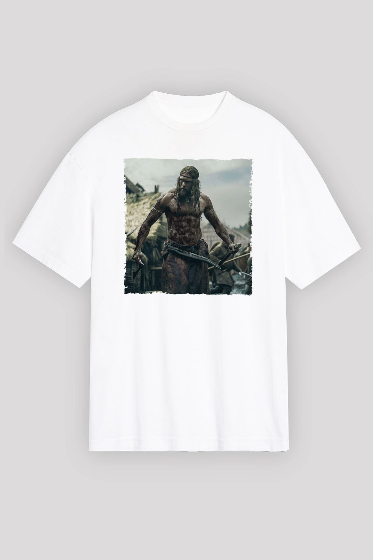 Unisex Kuzeyli (The Northman) Baskılı Beyaz Oversize Oversize T-shirt