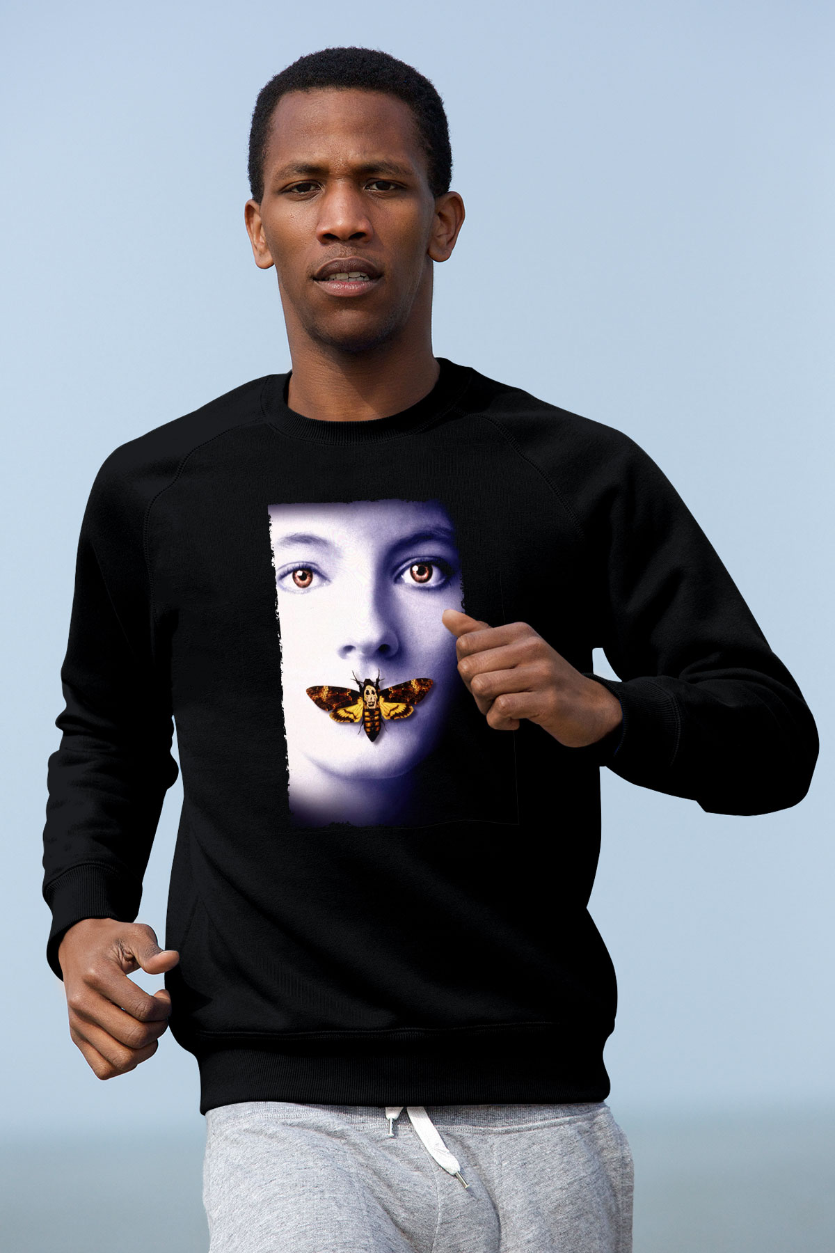 Unisex Kuzuların Sessizliği (The Silence of the Lambs) Baskılı Siyah Sweatshirt