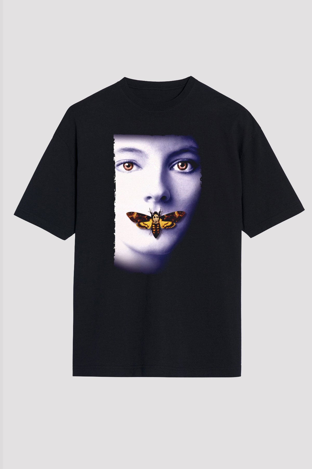 Unisex Kuzuların Sessizliği (The Silence of the Lambs) Baskılı Siyah Oversize Tişört