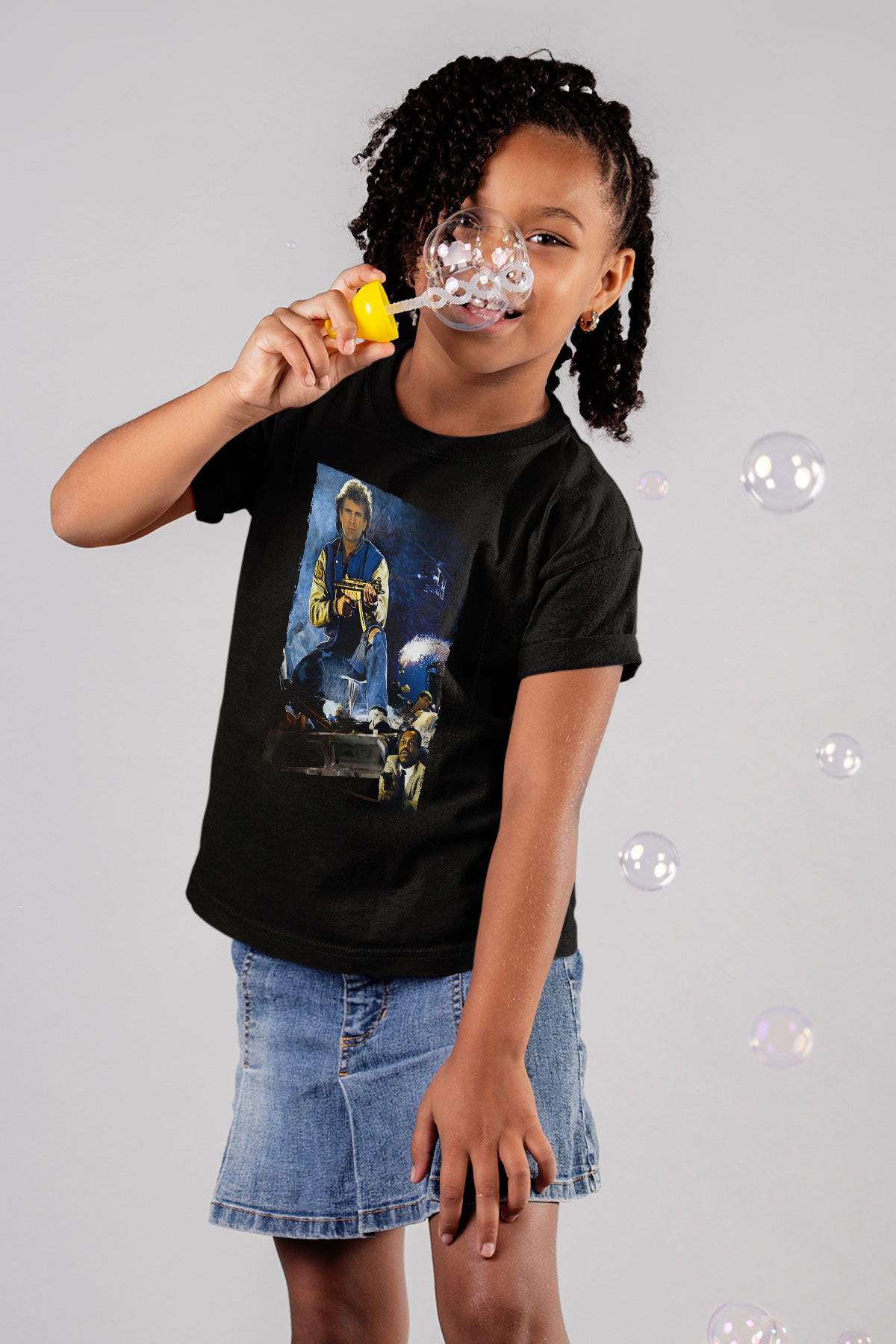 Unisex Lethal Weapon Baskılı Siyah Çocuk T-Shirt