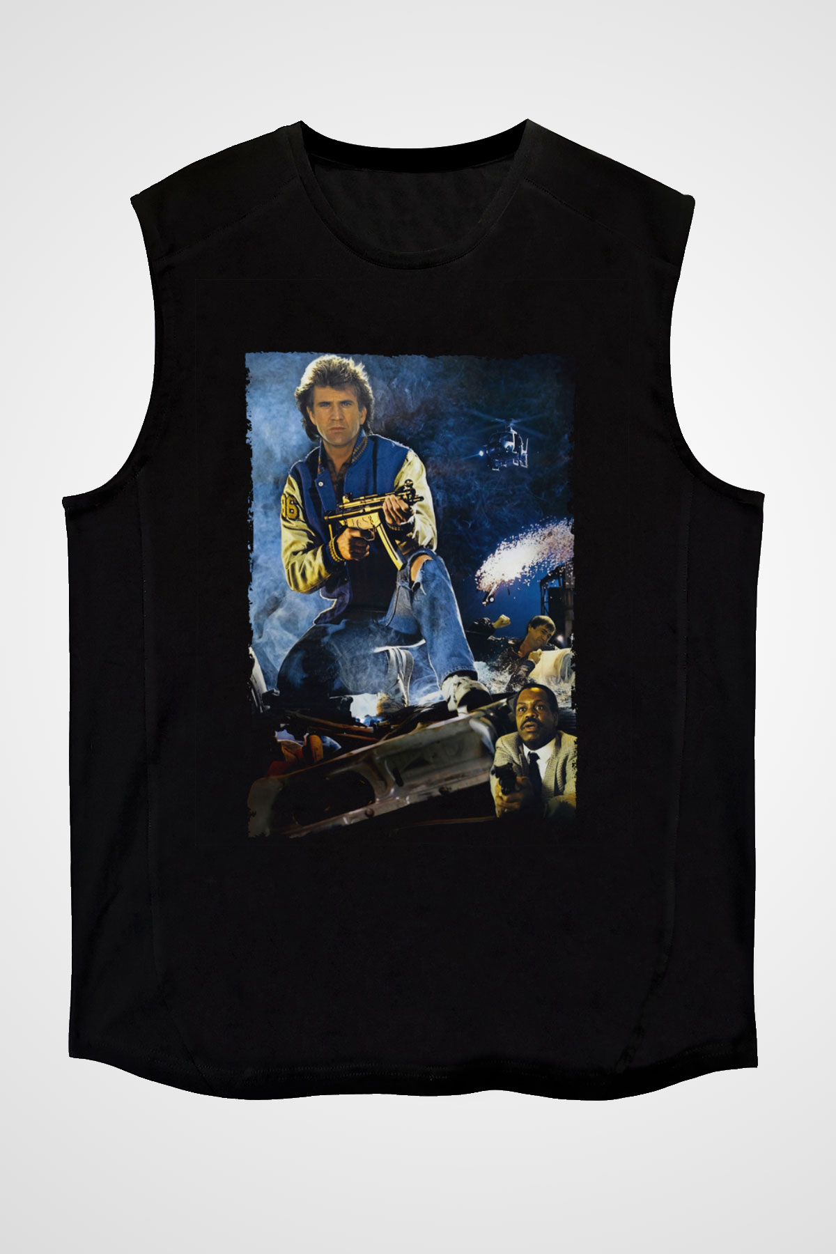 Unisex Lethal Weapon Baskılı Siyah Kolsuz T-shirt