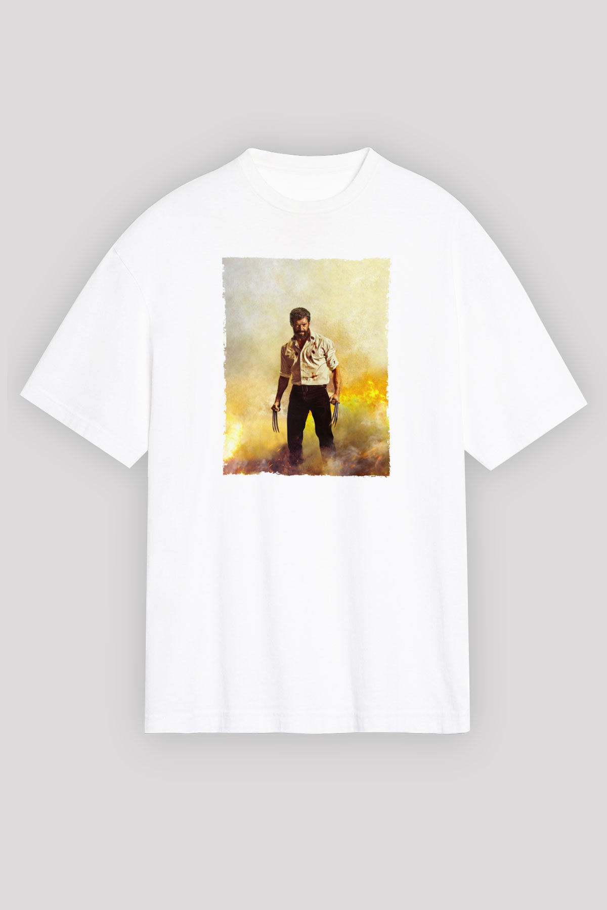 Unisex Logan Baskılı Beyaz Oversize Oversize T-shirt