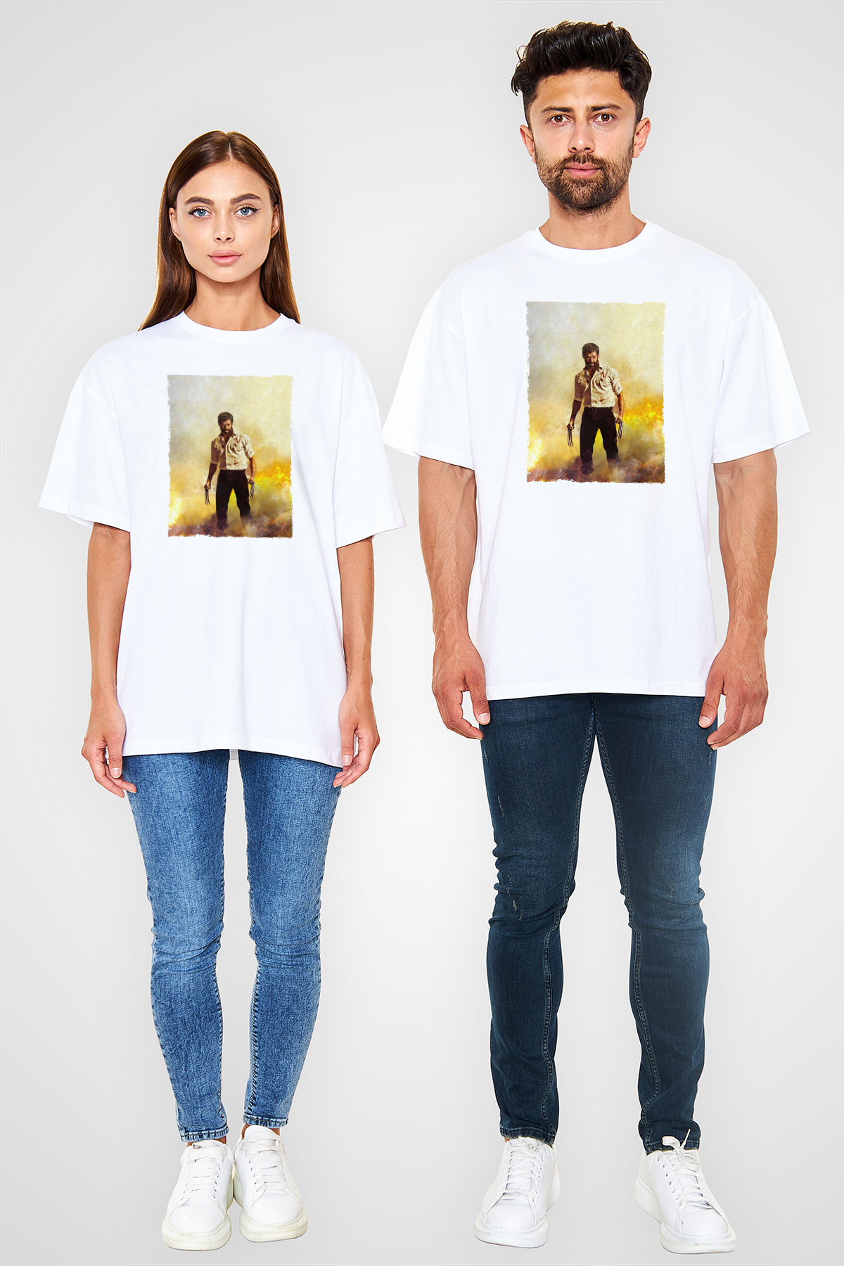 Unisex Logan Baskılı Beyaz Oversize Oversize T-shirt