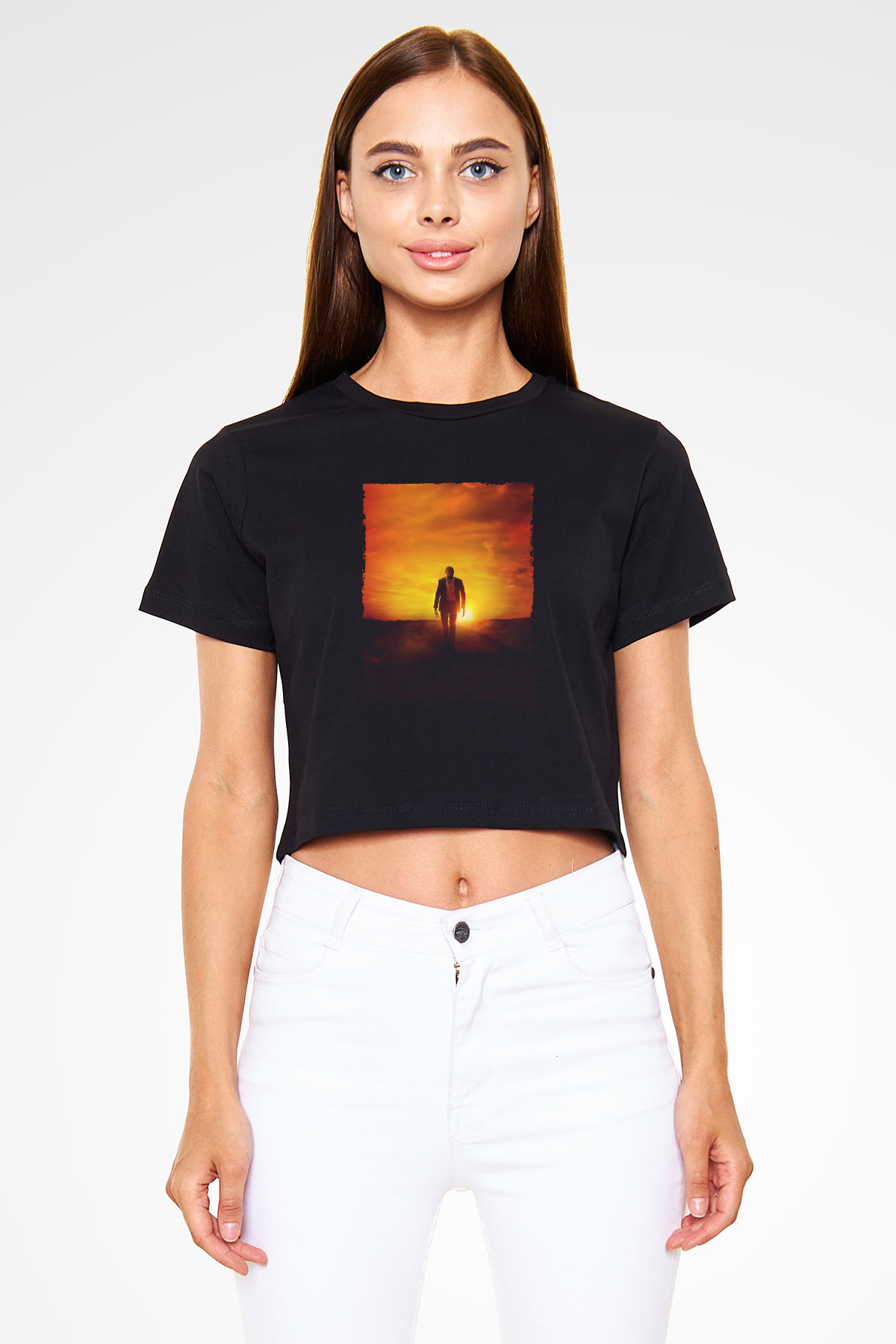 Unisex Logan Baskılı Siyah Crop Top Tshirt