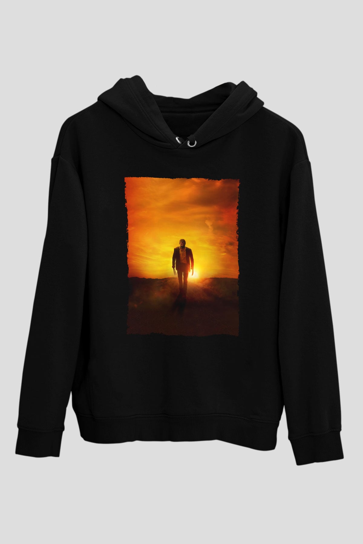 Unisex Logan Baskılı Siyah Kapüşonlu Sweatshirt