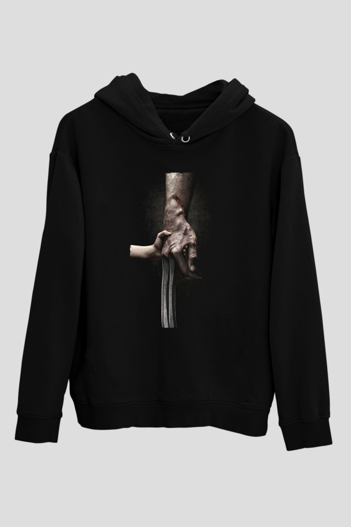 Unisex Logan Baskılı Siyah Kapüşonlu Sweatshirt