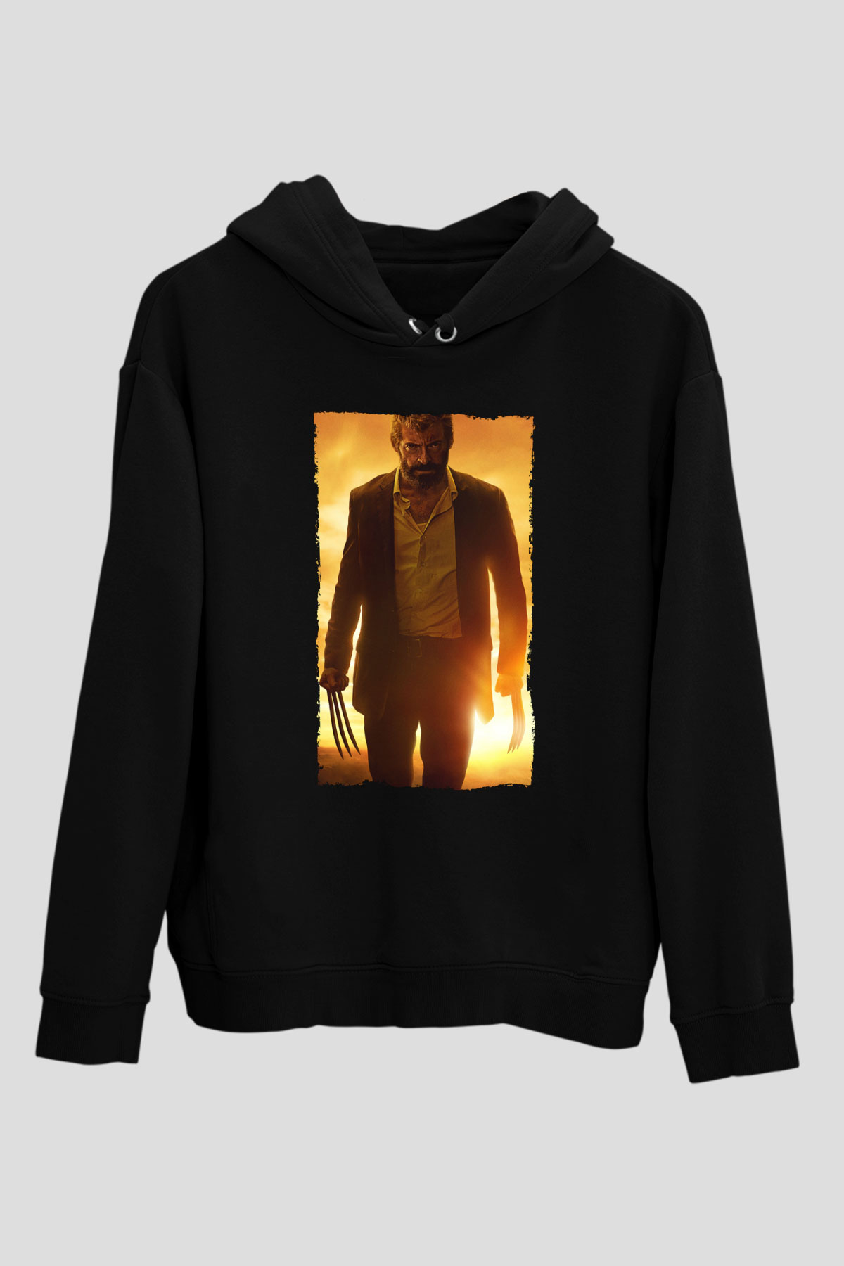 Unisex Logan Baskılı Siyah Kapüşonlu Sweatshirt