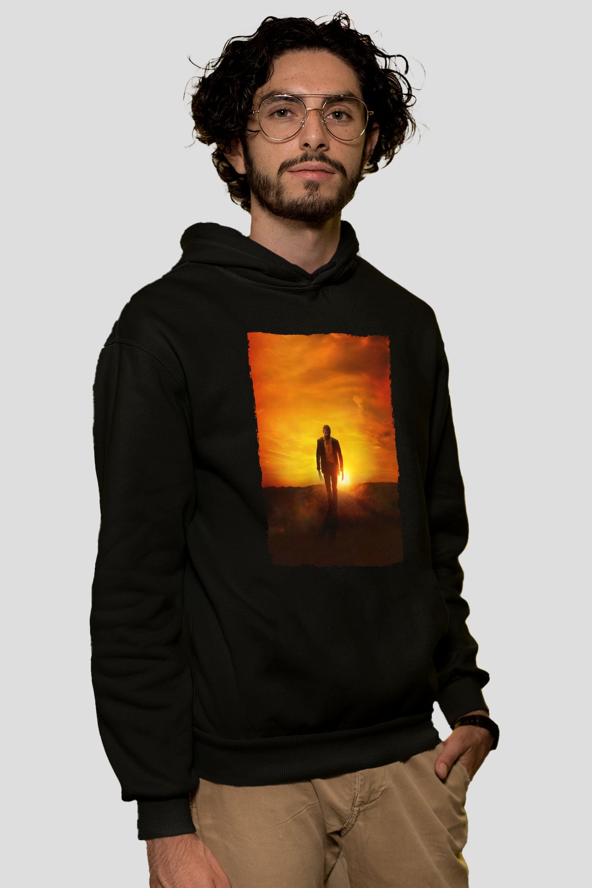 Unisex Logan Baskılı Siyah Kapüşonlu Sweatshirt