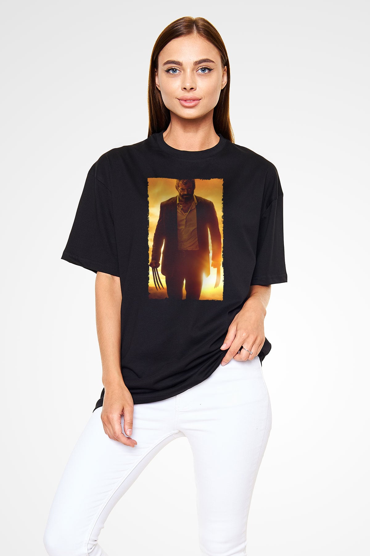 Unisex Logan Baskılı Siyah Oversize Tişört