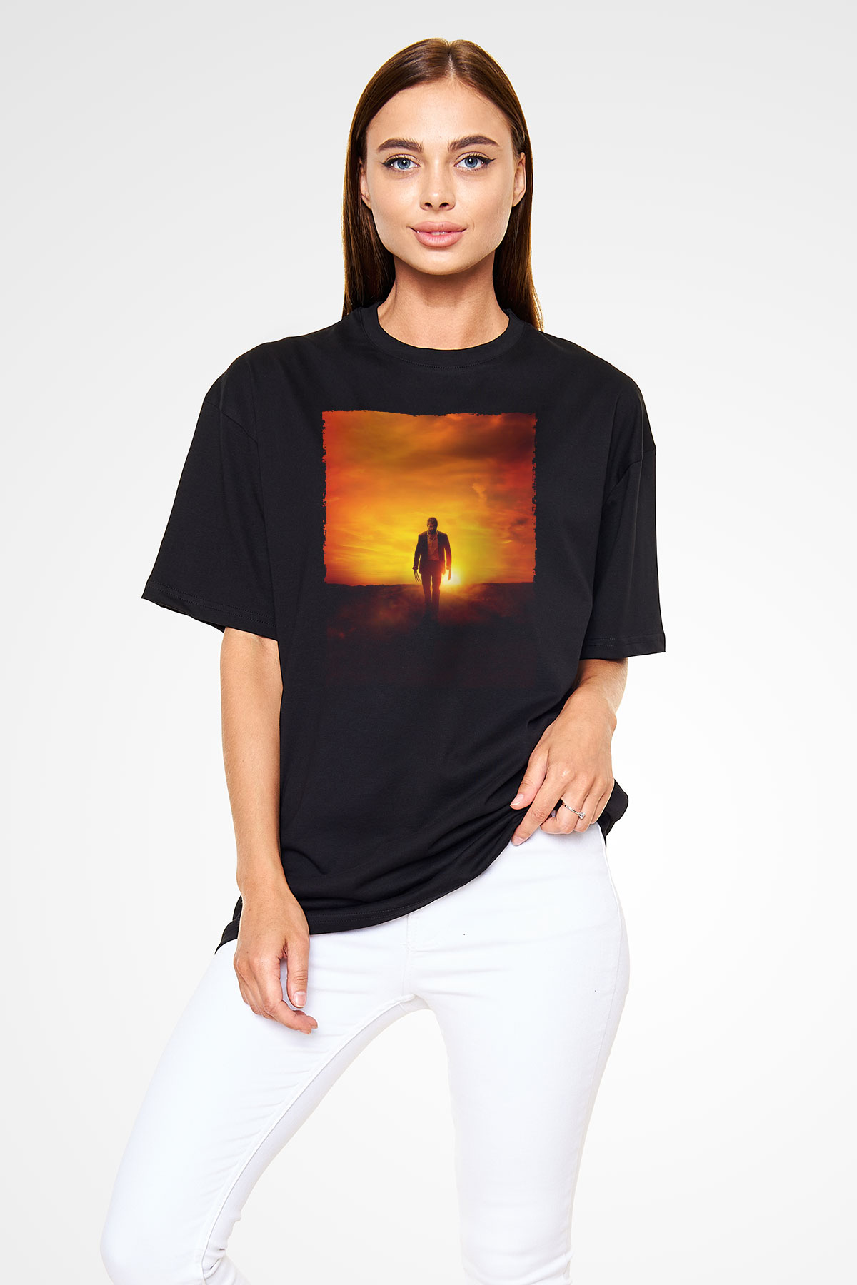 Unisex Logan Baskılı Siyah Oversize Tshirt