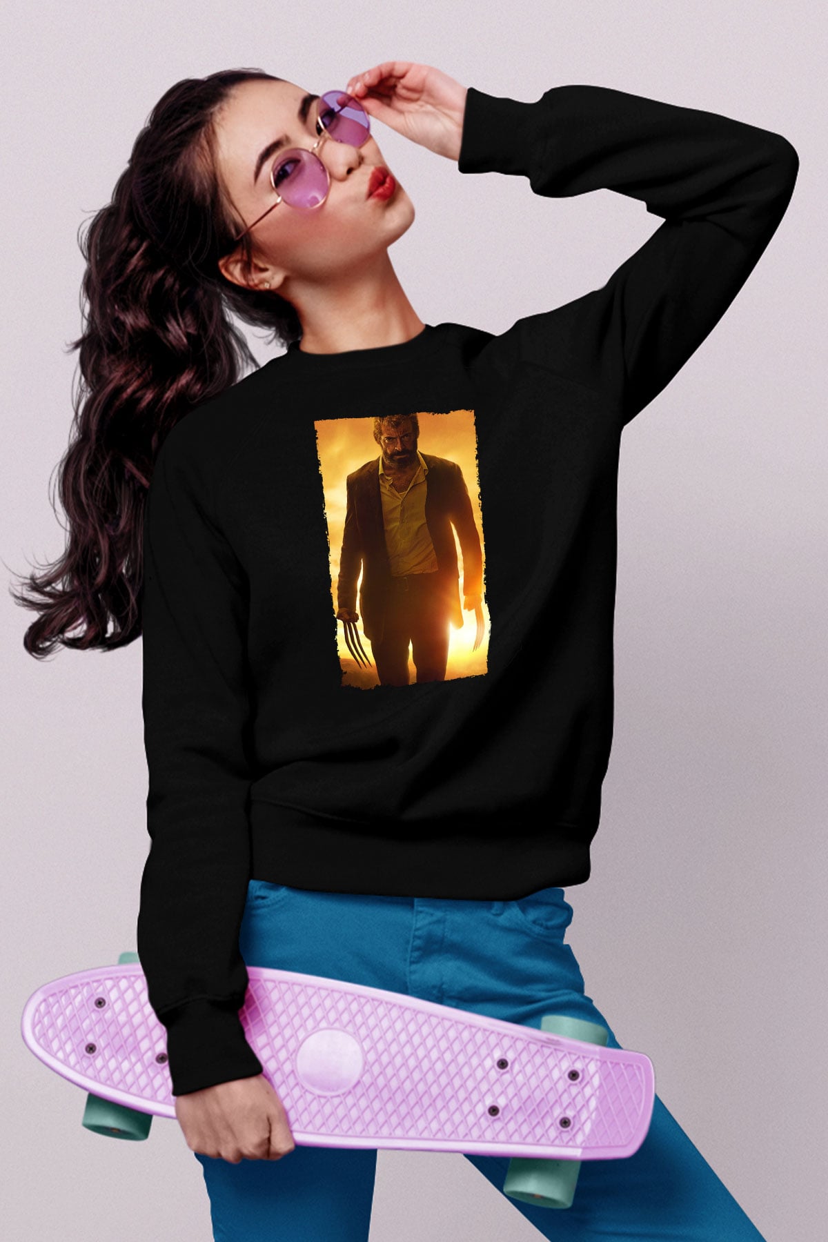 Unisex Logan Baskılı Siyah Sweatshirt