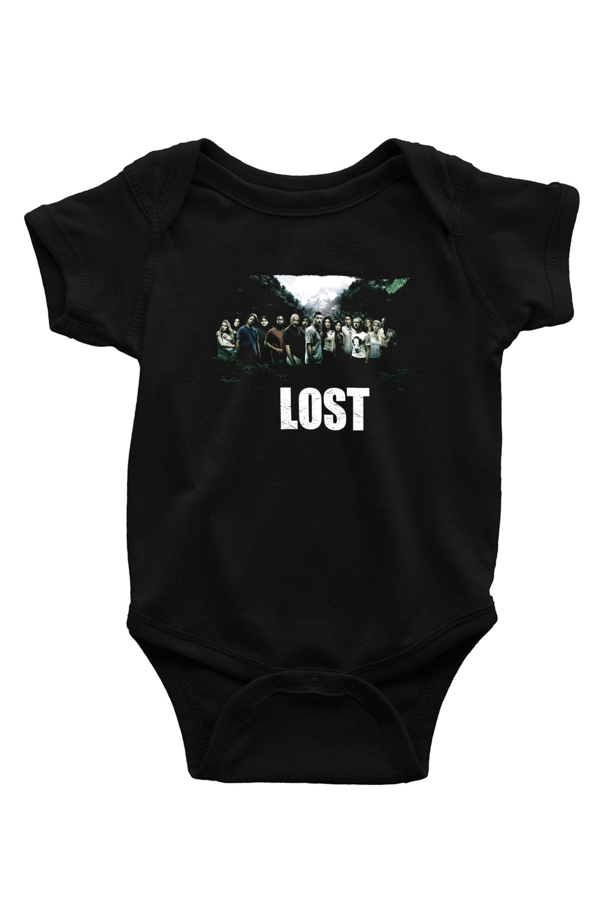 Unisex Lost Baskılı Siyah Bebek Body - Zıbın