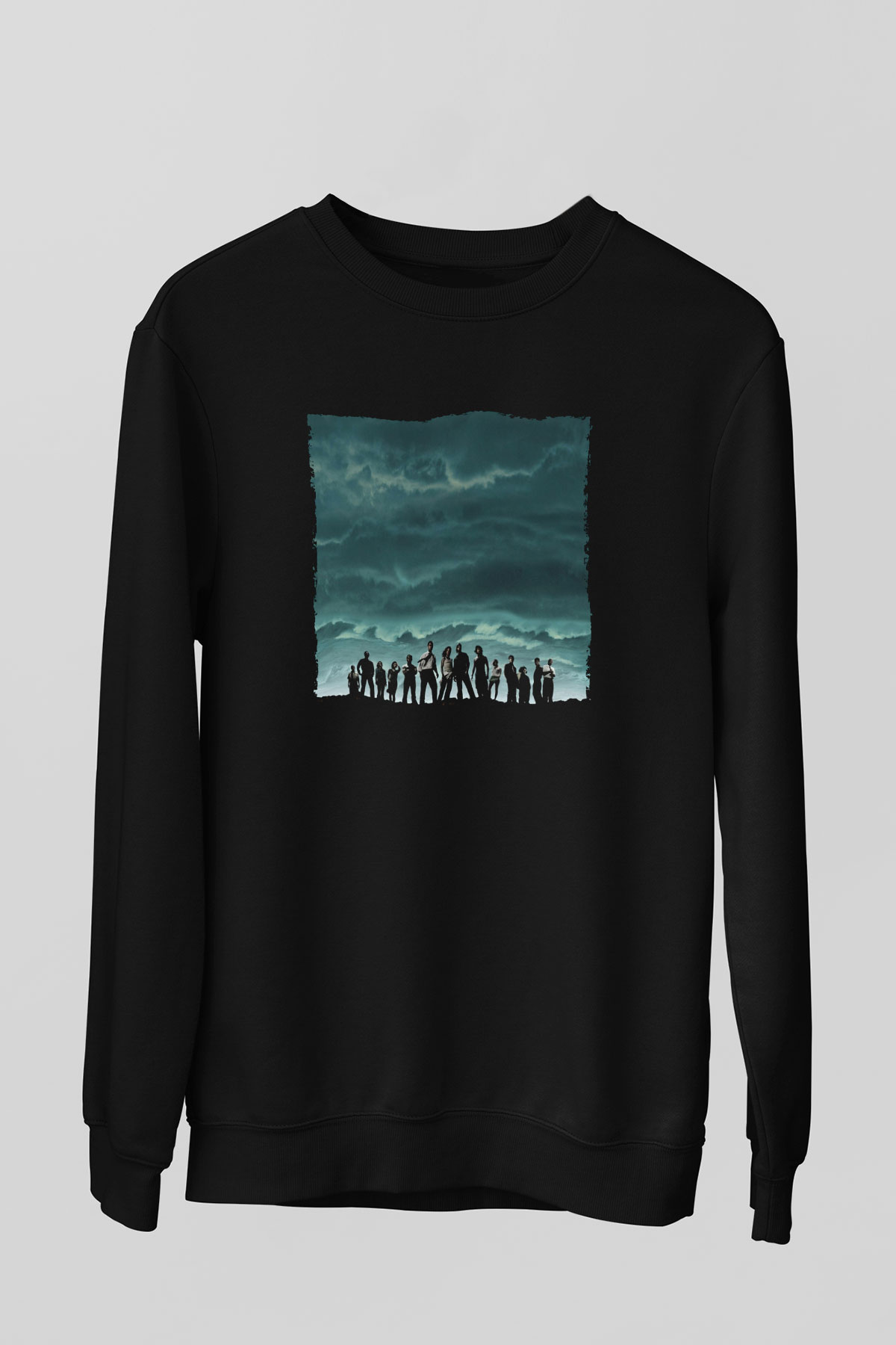 Unisex Lost Baskılı Siyah Sweatshirt