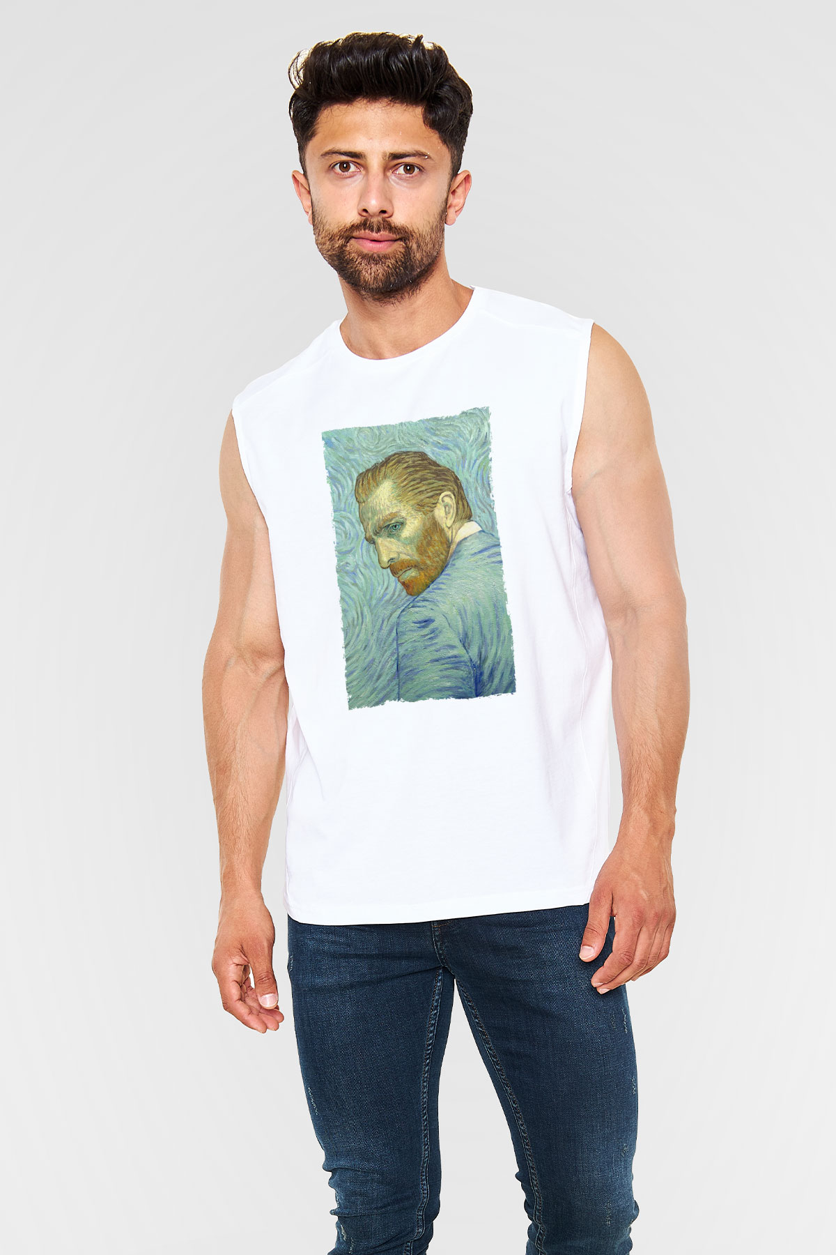 Unisex Loving Vincent Baskılı Beyaz Kolsuz Tişört