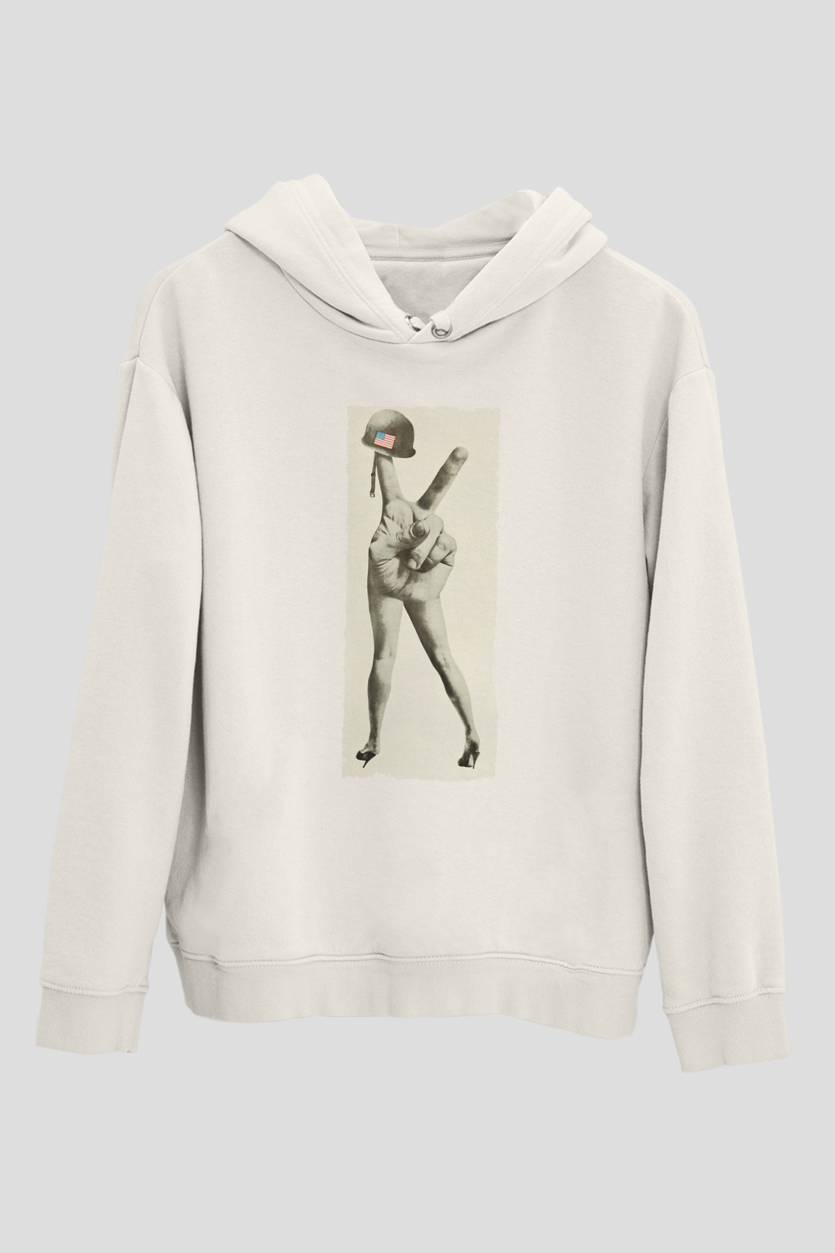 Unisex M-A-S-H Baskılı Beyaz Kapüşonlu Sweatshirt