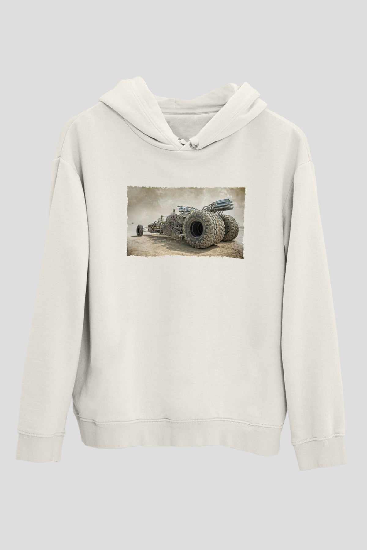 Unisex Mad Max Fury Road Baskılı Beyaz Kapüşonlu Sweatshirt
