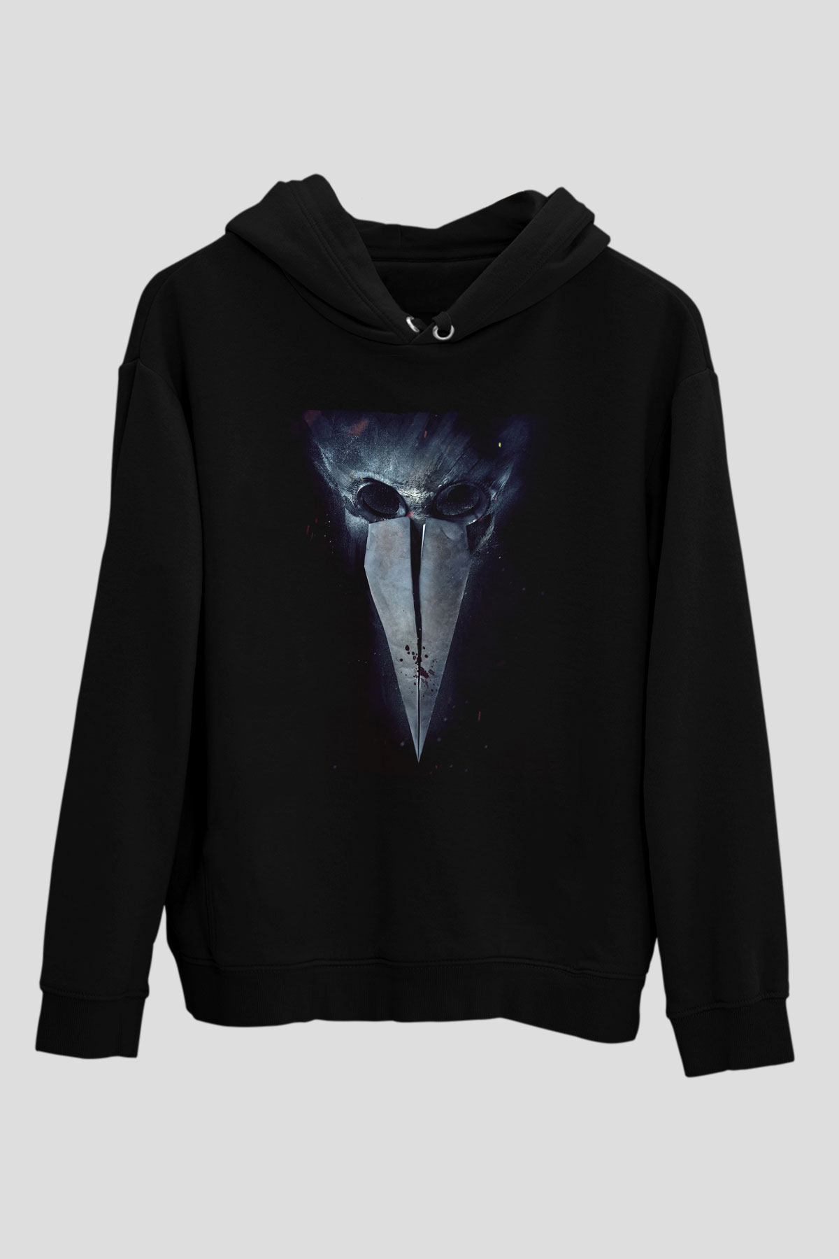 Unisex Major Grom Plague Doctor Baskılı Siyah Kapüşonlu Sweatshirt