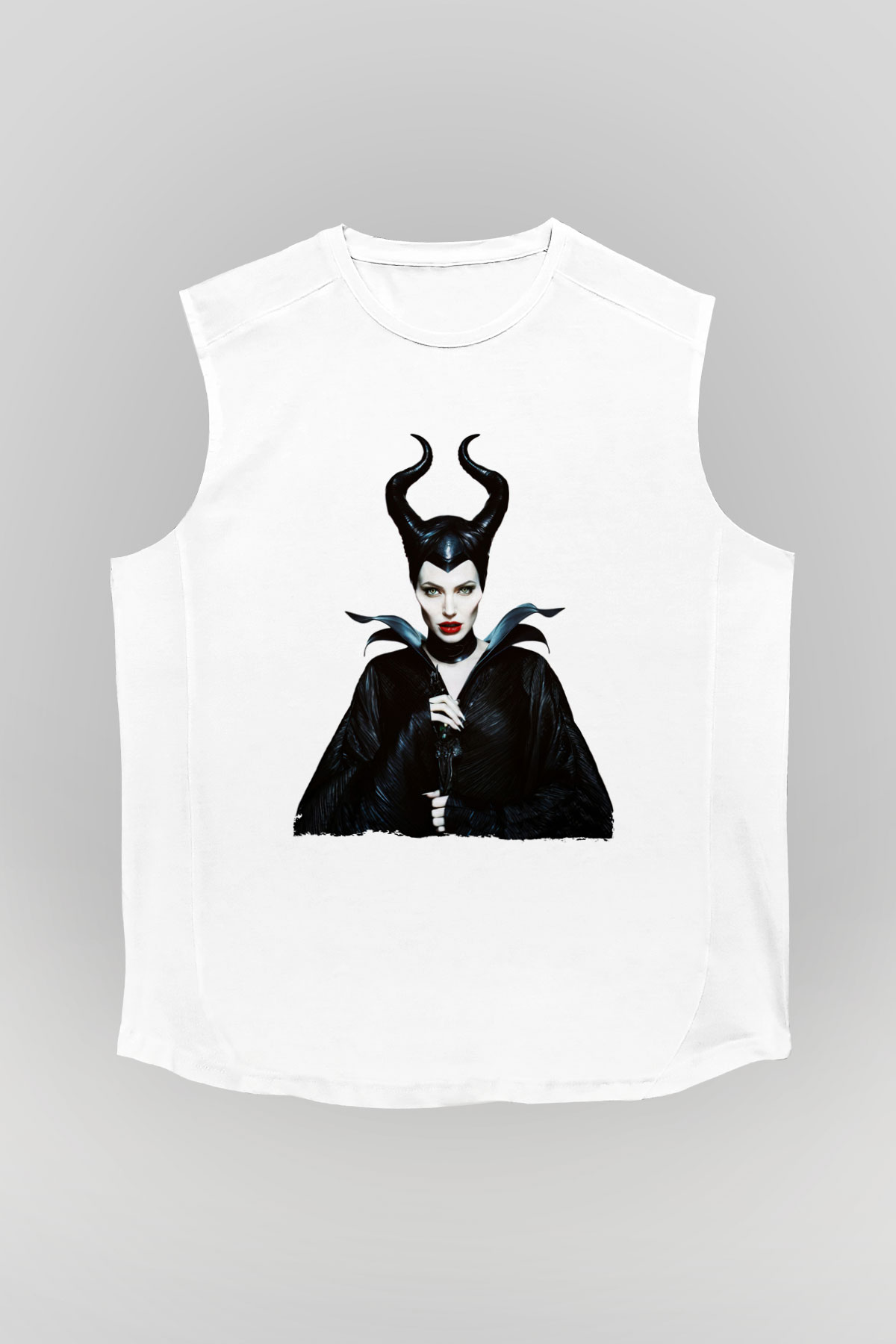 Unisex Malefiz (Maleficent) Baskılı Beyaz Kolsuz Tshirt