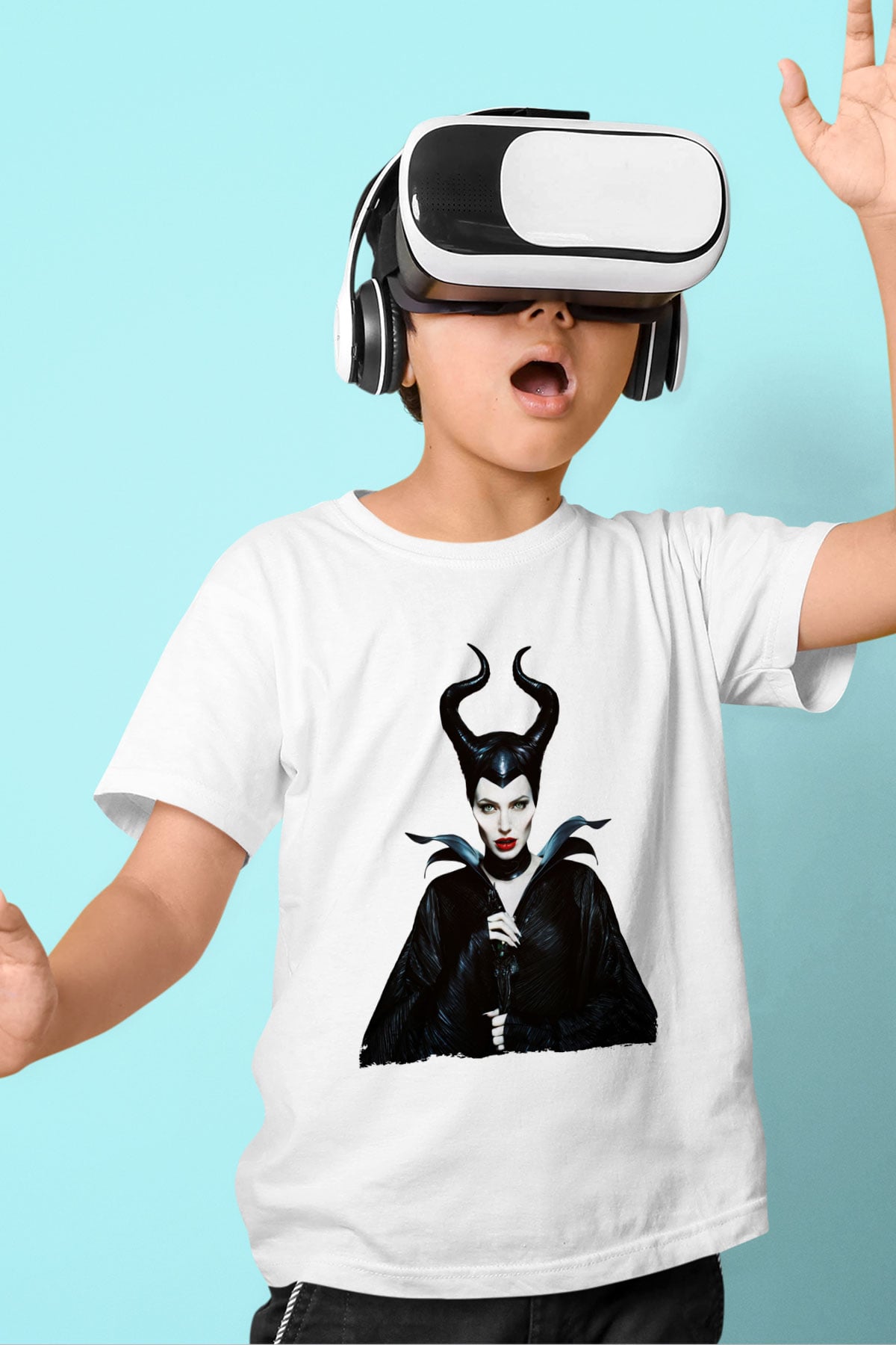 Unisex Malefiz (Maleficent) Baskılı Beyaz Çocuk Tshirt