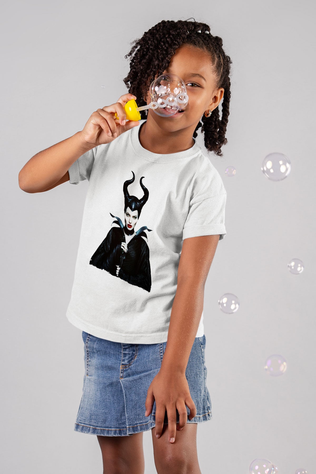 Unisex Malefiz (Maleficent) Baskılı Beyaz Çocuk Tshirt