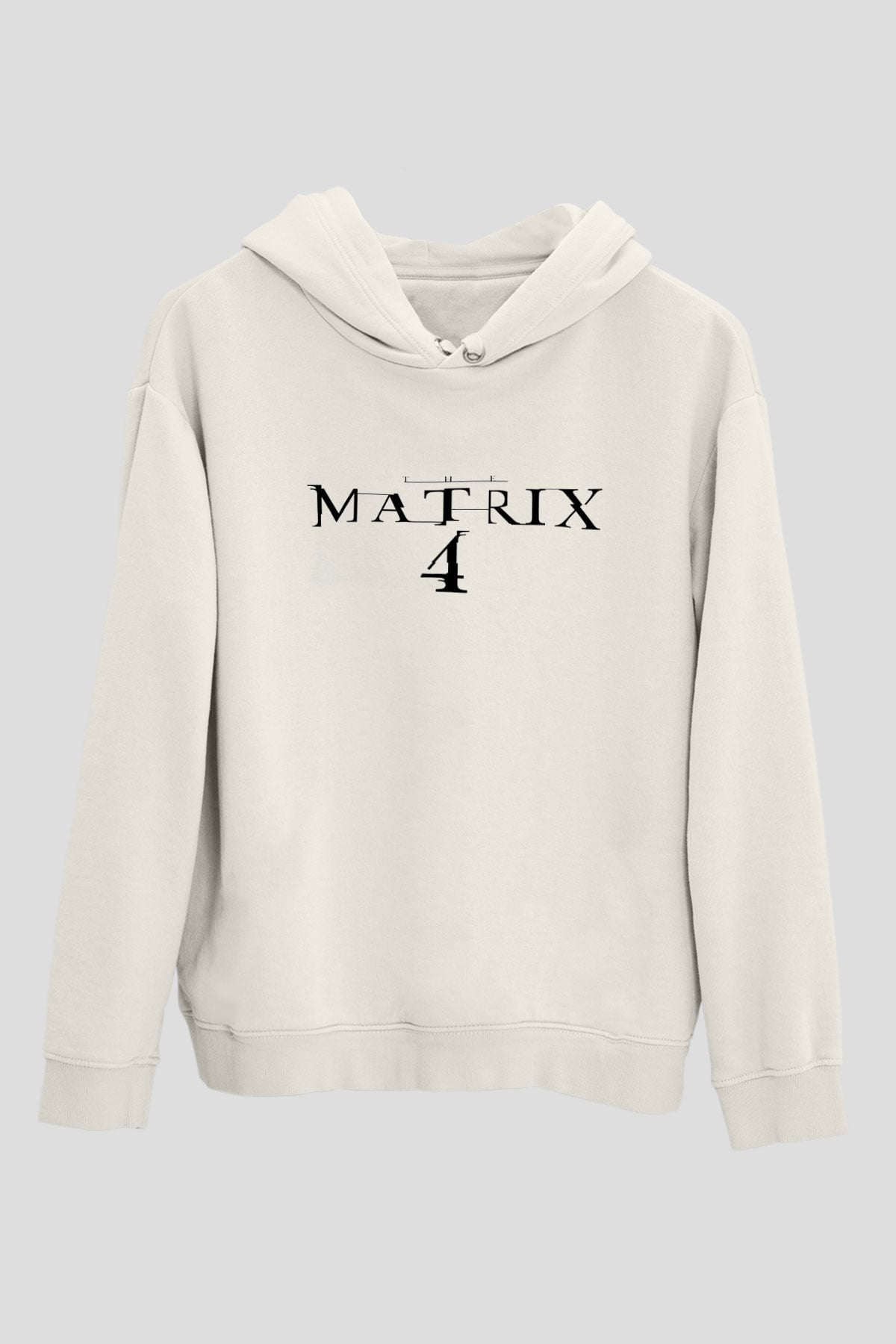 Unisex Matrix 4 Baskılı Beyaz Kapüşonlu Sweatshirt