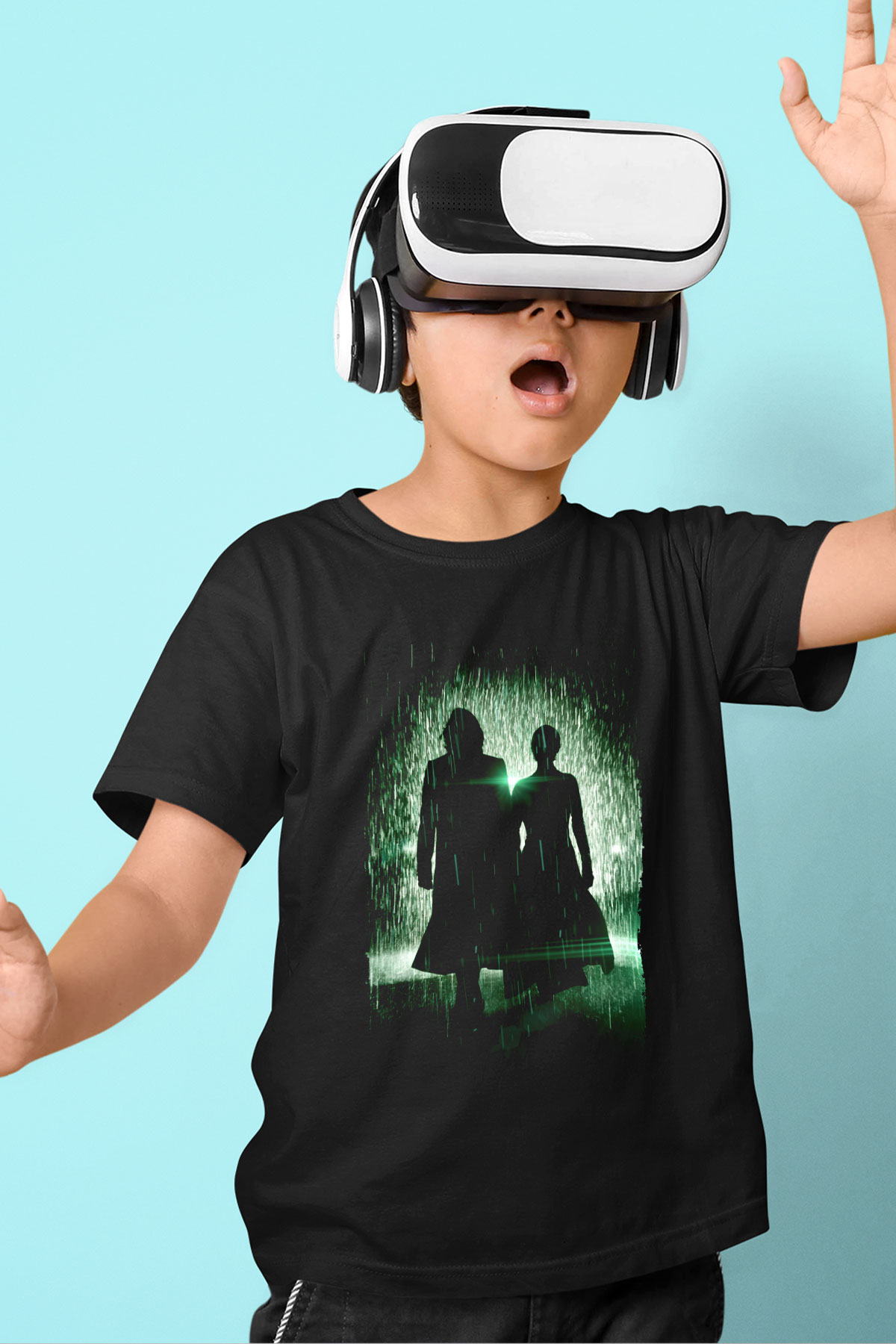 Unisex Matrix Baskılı Siyah Çocuk Tshirt