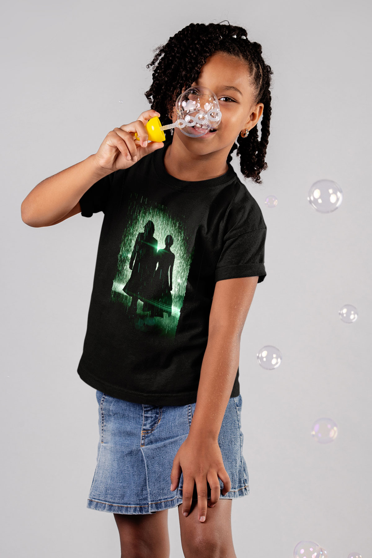 Unisex Matrix Baskılı Siyah Çocuk Tshirt