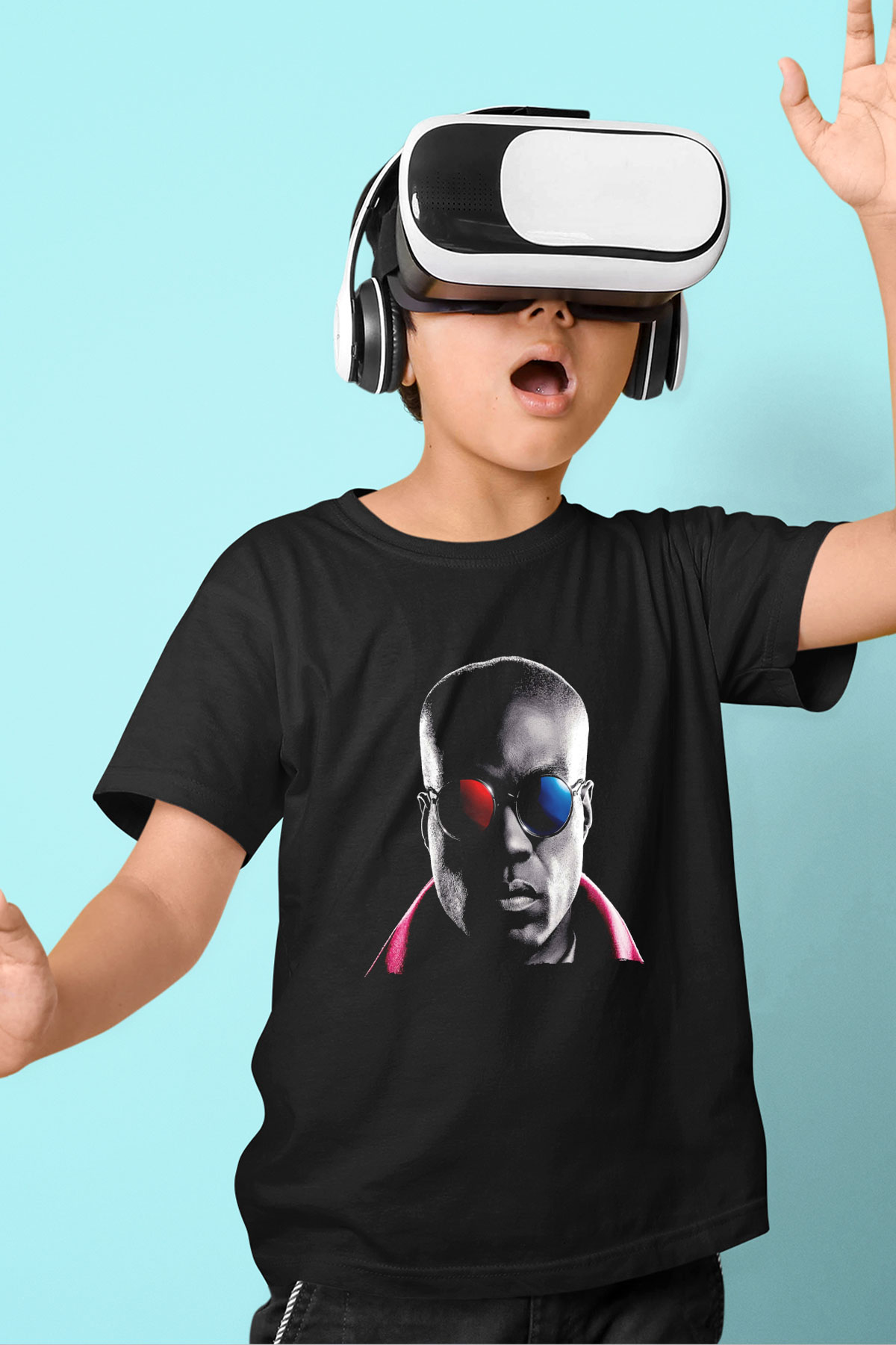 Unisex Matrix Baskılı Siyah Çocuk Unisex T-Shirt