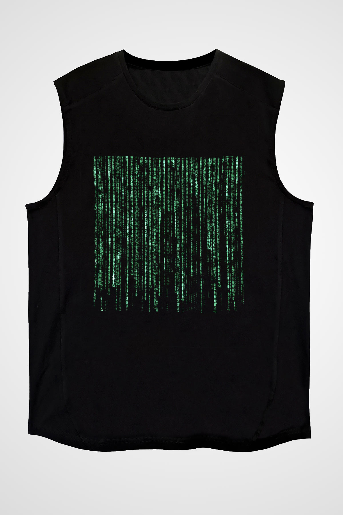 Unisex Matrix Baskılı Siyah Kolsuz T-shirt