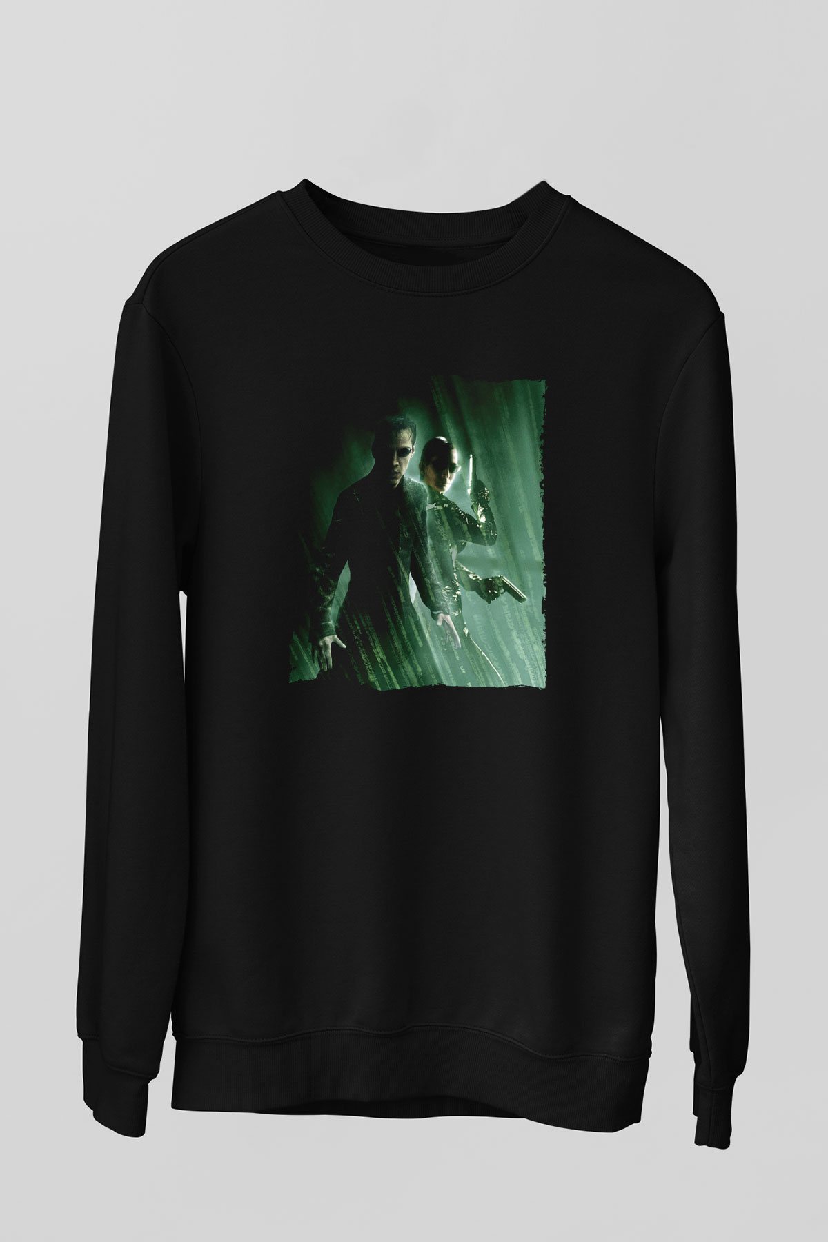 Unisex Matrix Baskılı Siyah Sweatshirt