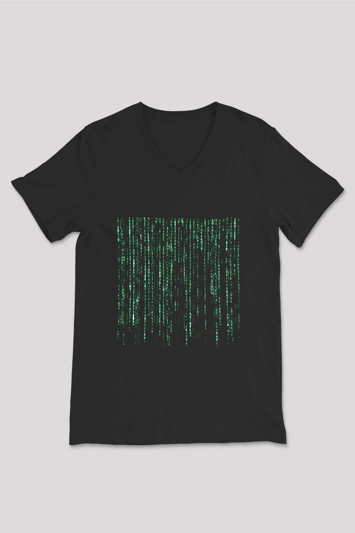 Unisex Matrix Baskılı Siyah V Yaka T-shirt