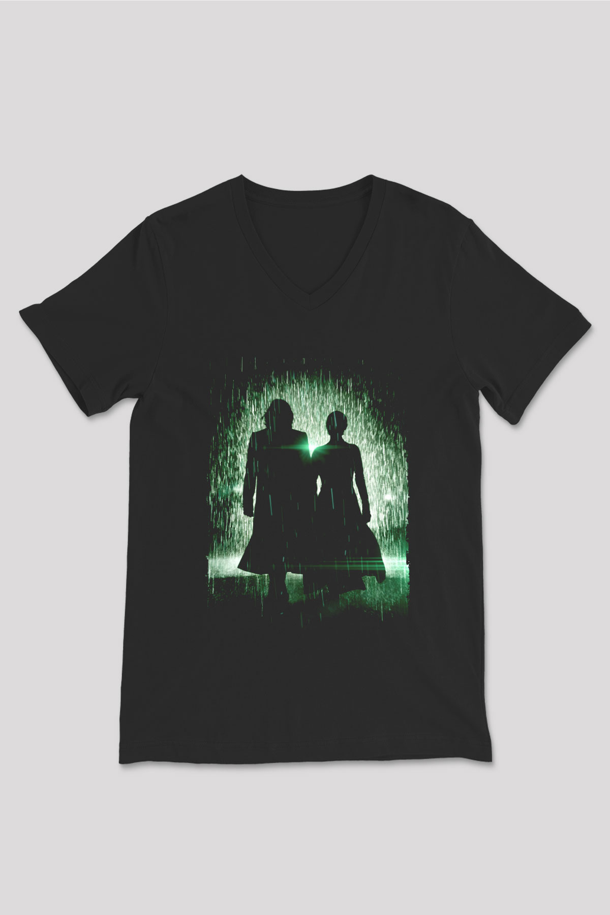 Unisex Matrix Baskılı Siyah V Yaka Tshirt