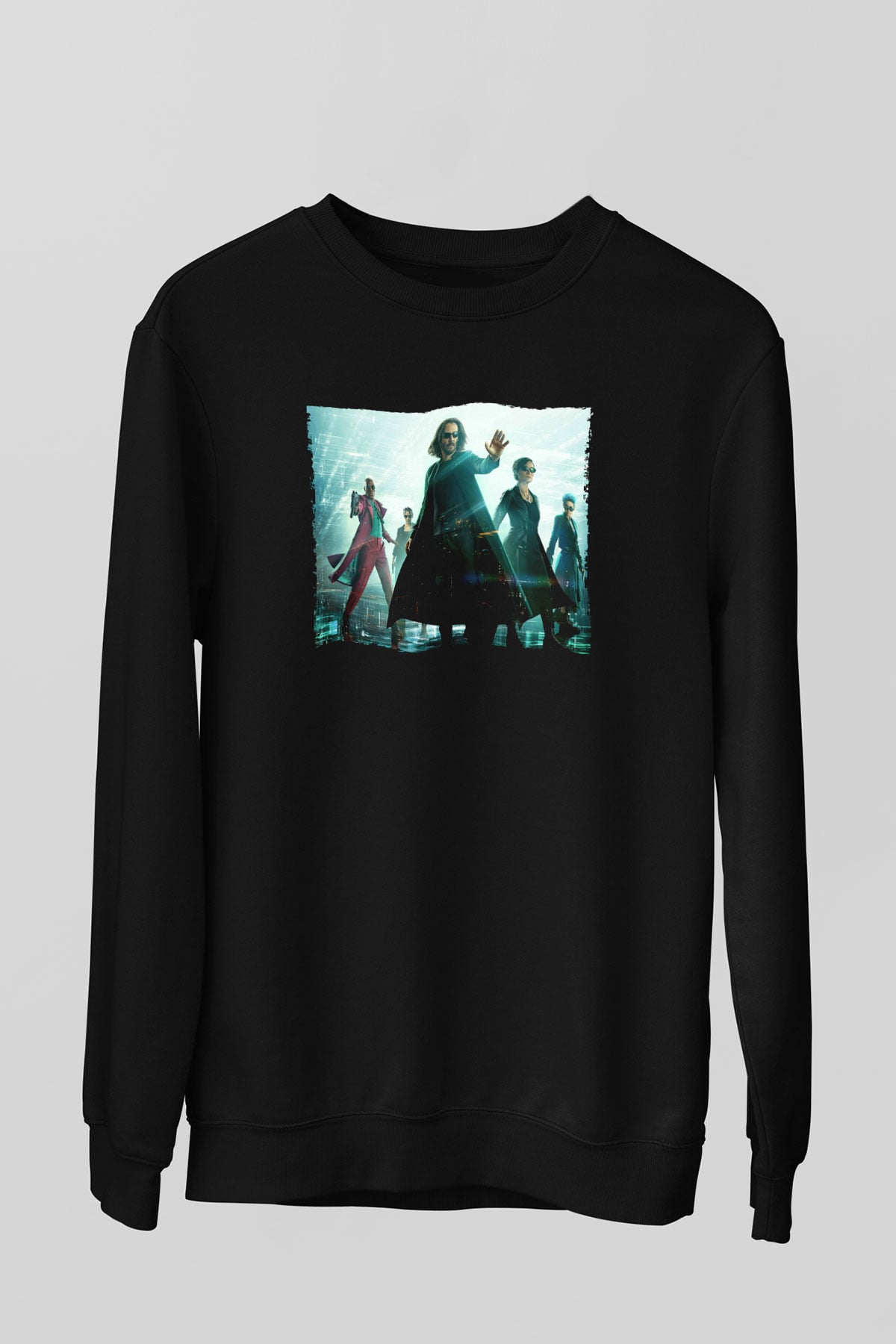 Unisex Matrix (The Matrix) Baskılı Siyah Sweatshirt