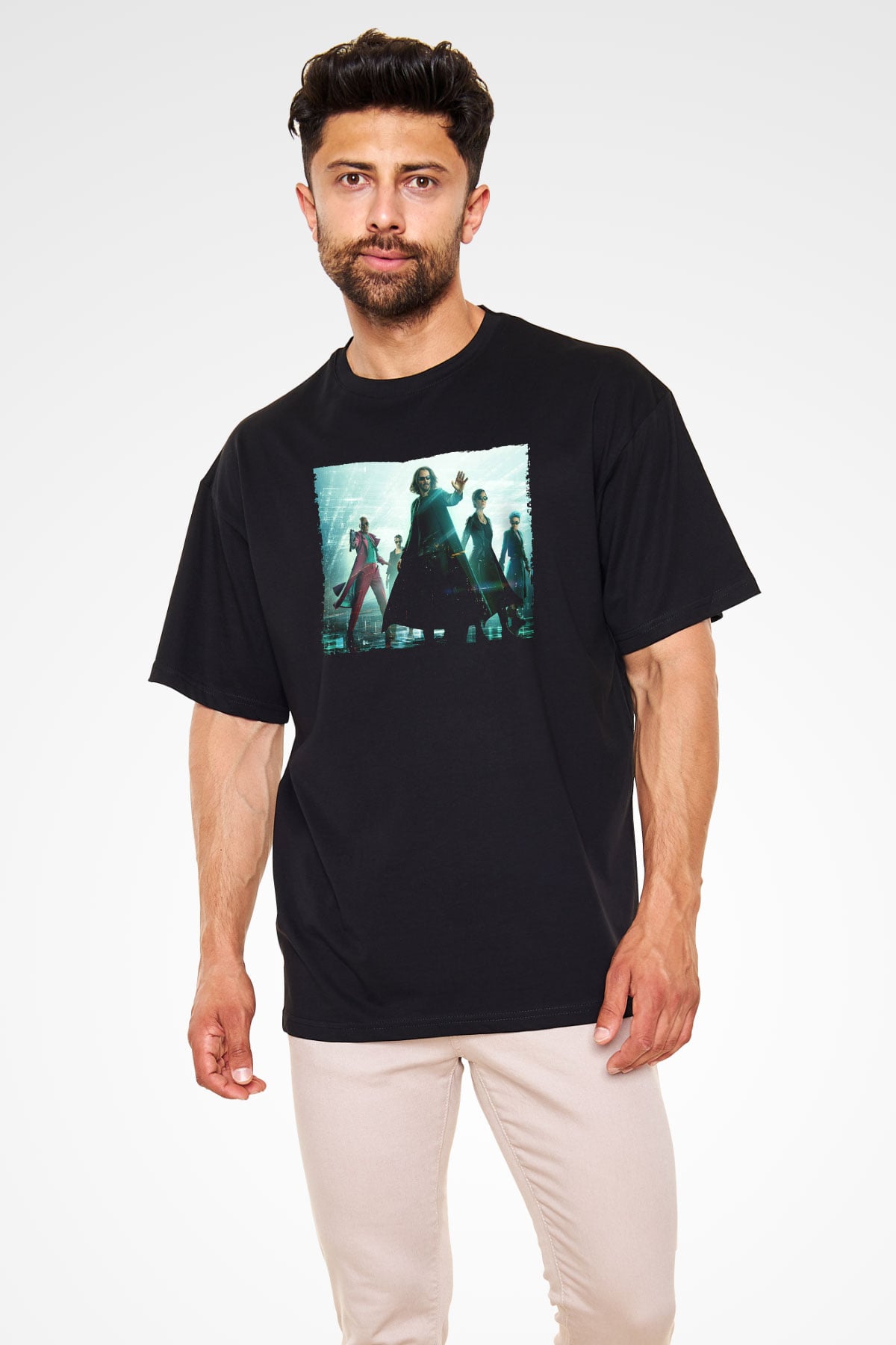 Unisex Matrix (The Matrix) Baskılı Siyah Oversize Tshirt