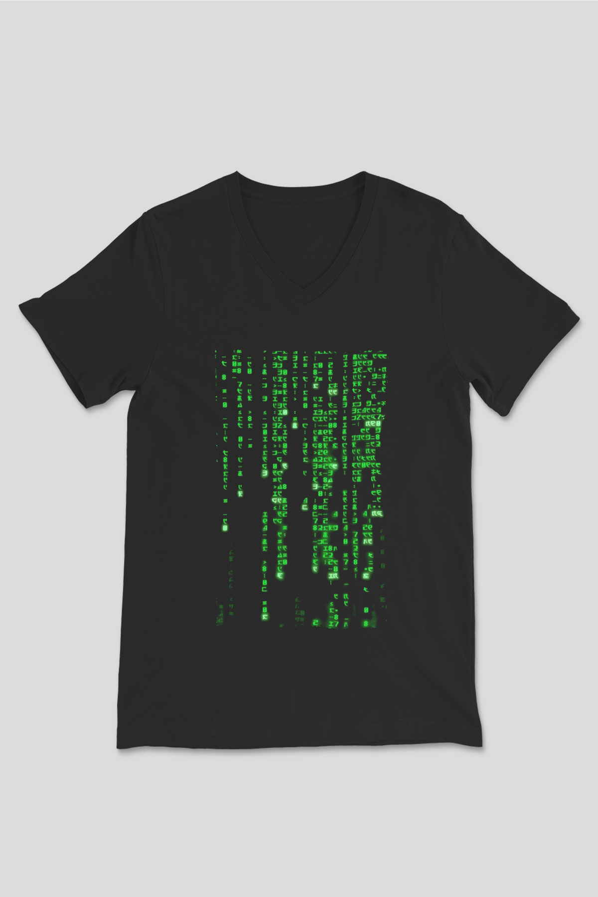 Unisex Matrix (The Matrix) Baskılı Siyah Unisex V Yaka Tshirt
