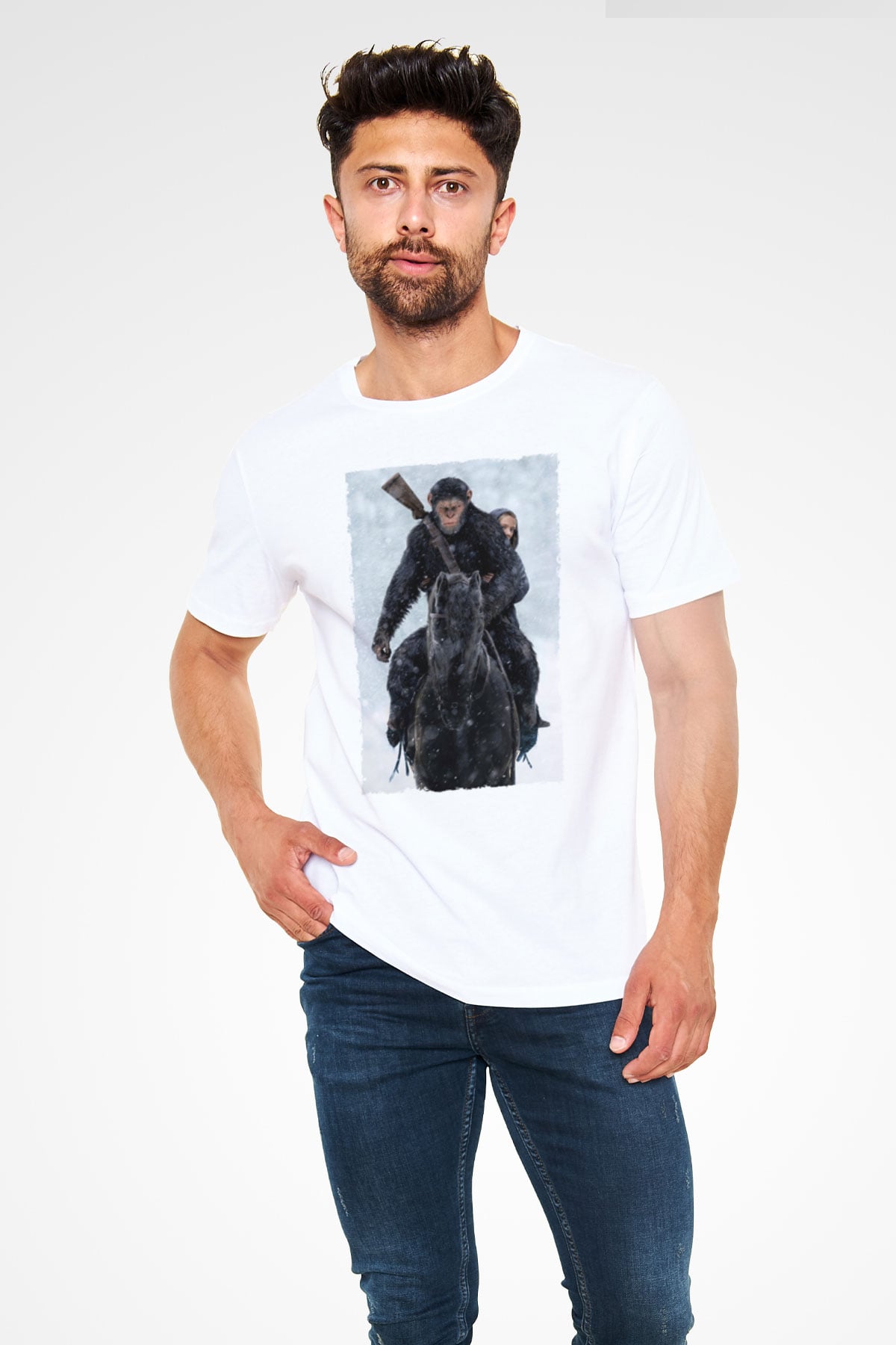 Maymunlar Cehennemi Savaş (War for the Planet of the Apes) Baskılı Beyaz Tshirt