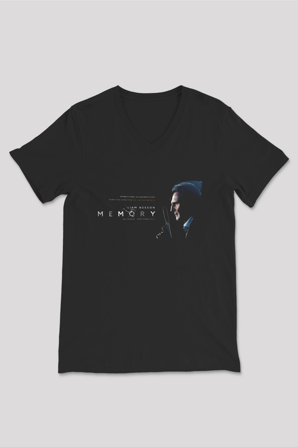 Unisex Memory Baskılı Siyah V Yaka Tshirt