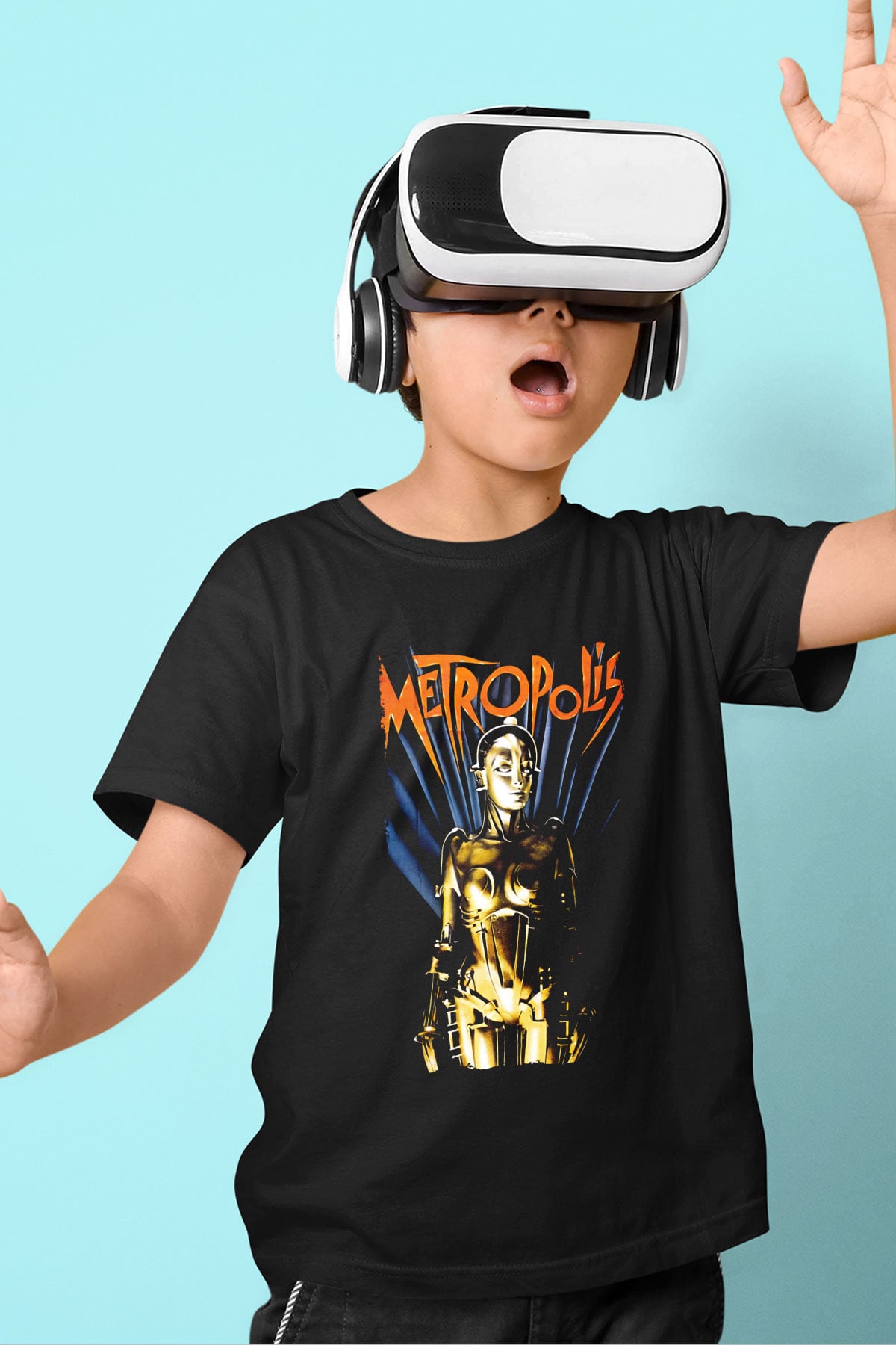 Unisex Metropolis Baskılı Siyah Çocuk Tişört