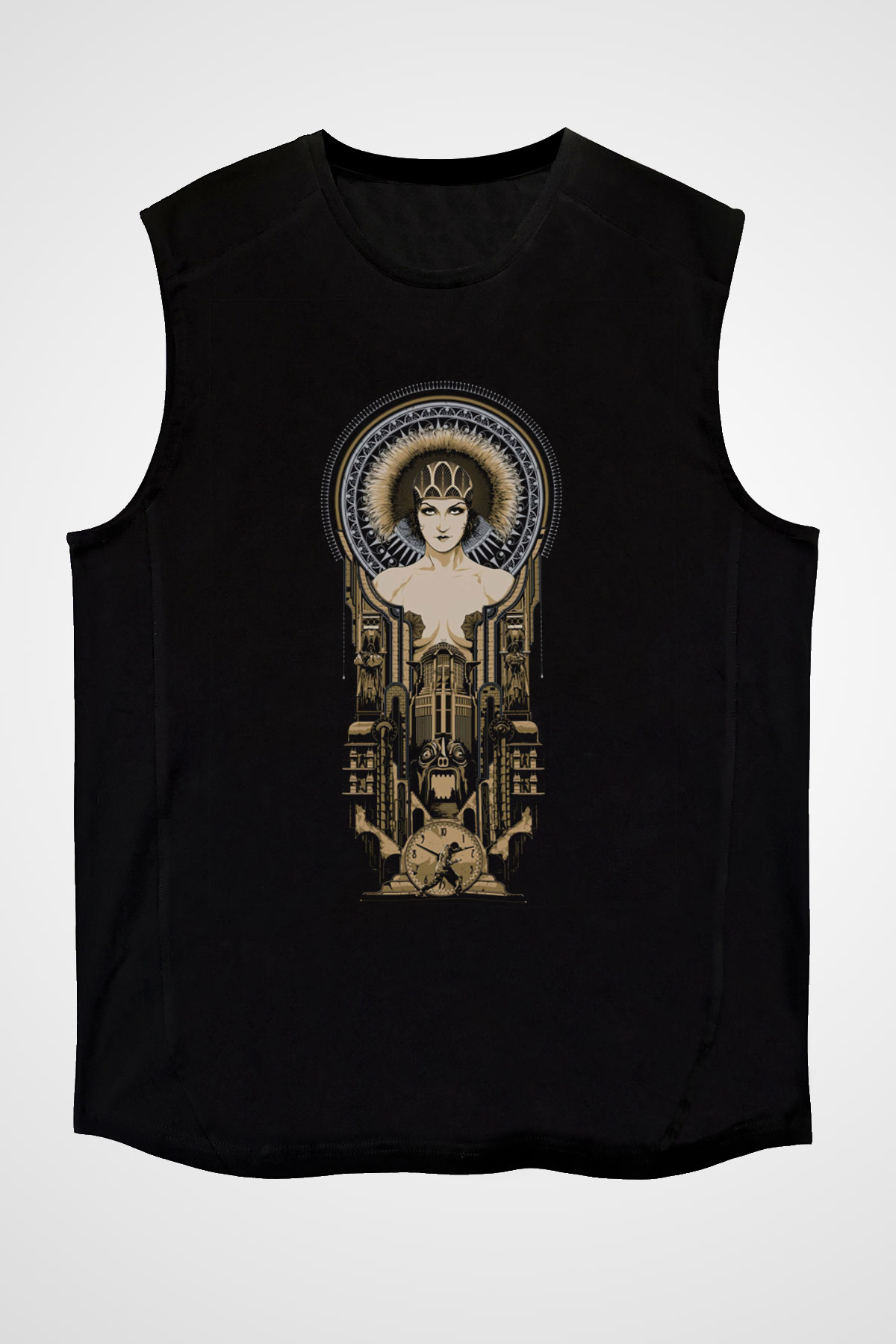 Unisex Metropolis Baskılı Siyah Kolsuz Tshirt
