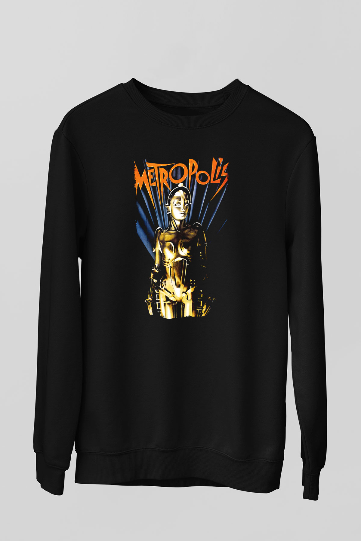 Unisex Metropolis Baskılı Siyah Sweatshirt