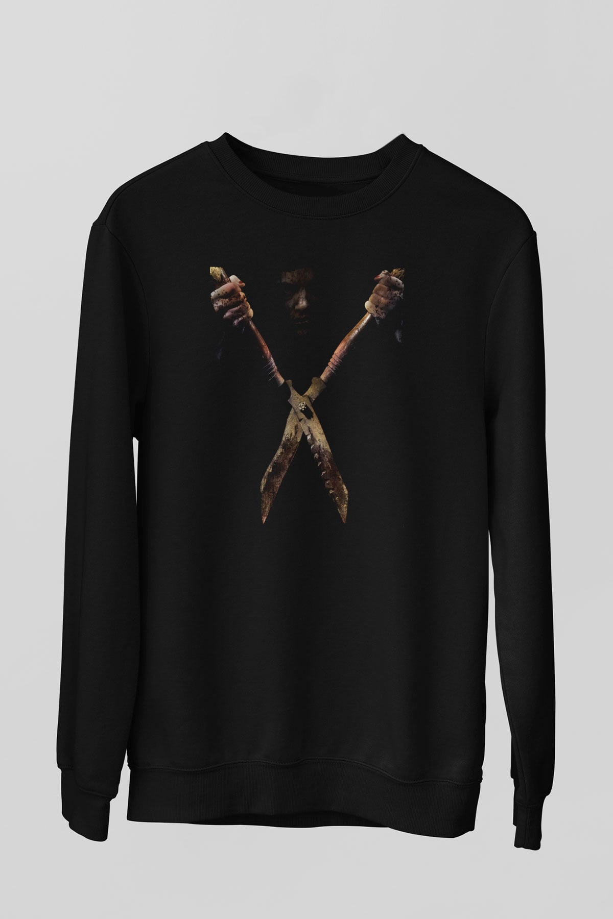 Unisex Mezarına Tüküreceğim (I Spit on Your Grave) Baskılı Siyah Sweatshirt