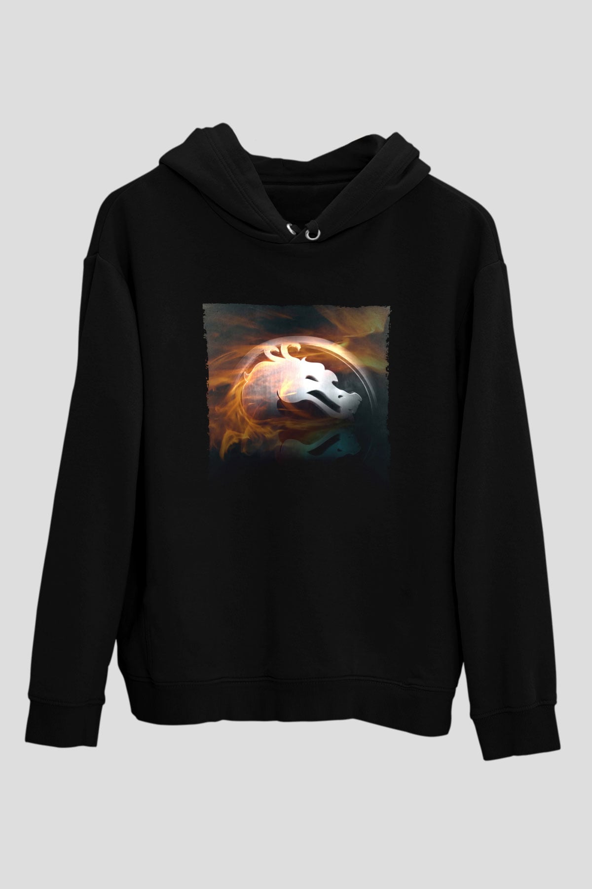 Unisex Mortal Kombat Baskılı Siyah Unisex Kapüşonlu Sweatshirt