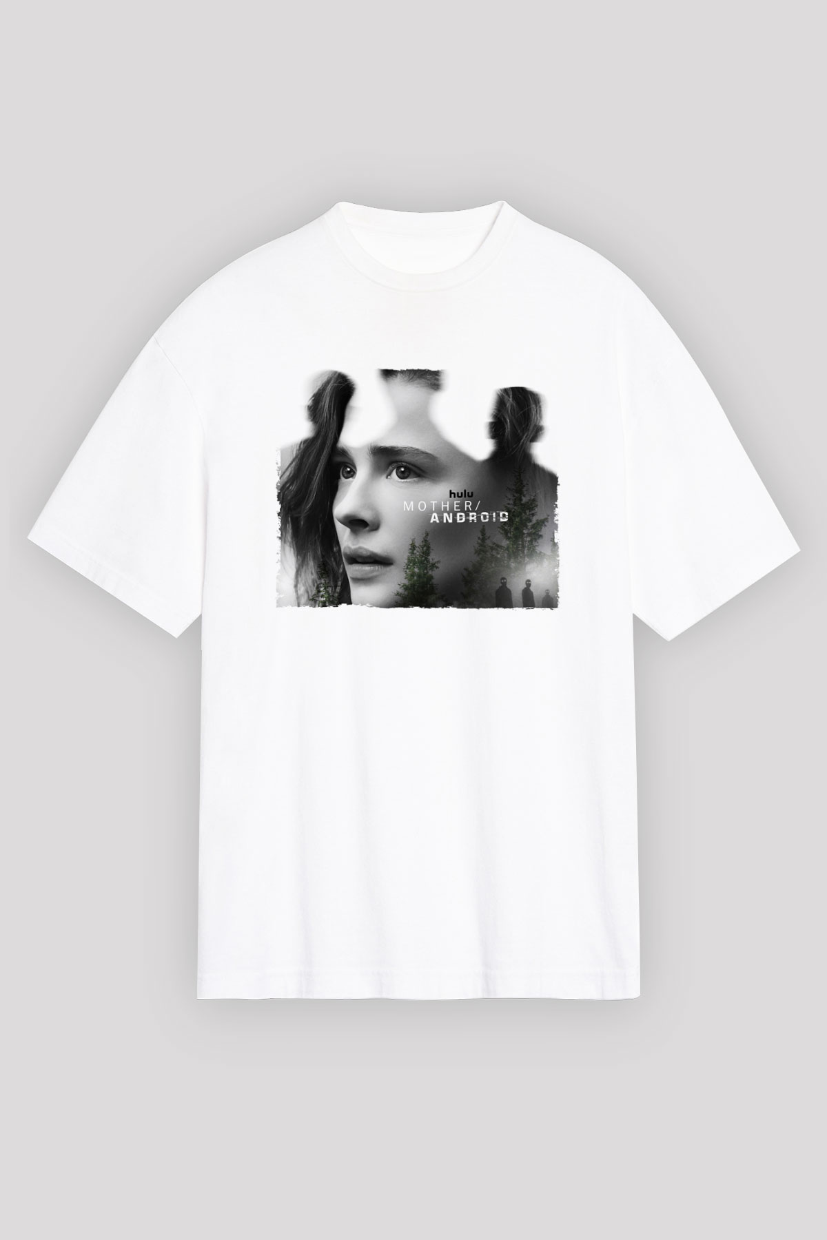 Unisex Mother Android Baskılı Beyaz Oversize Tişört