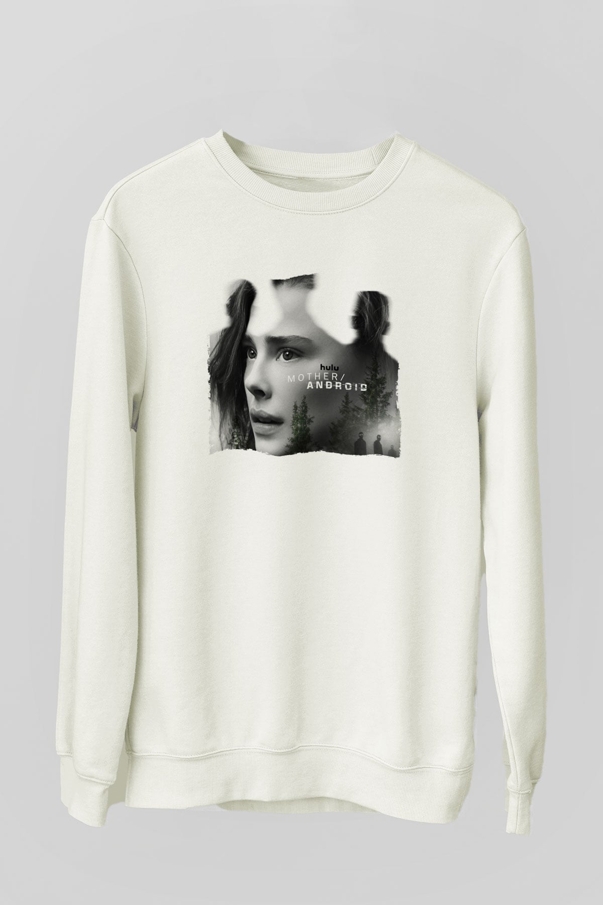 Unisex Mother Android Baskılı Beyaz Sweatshirt