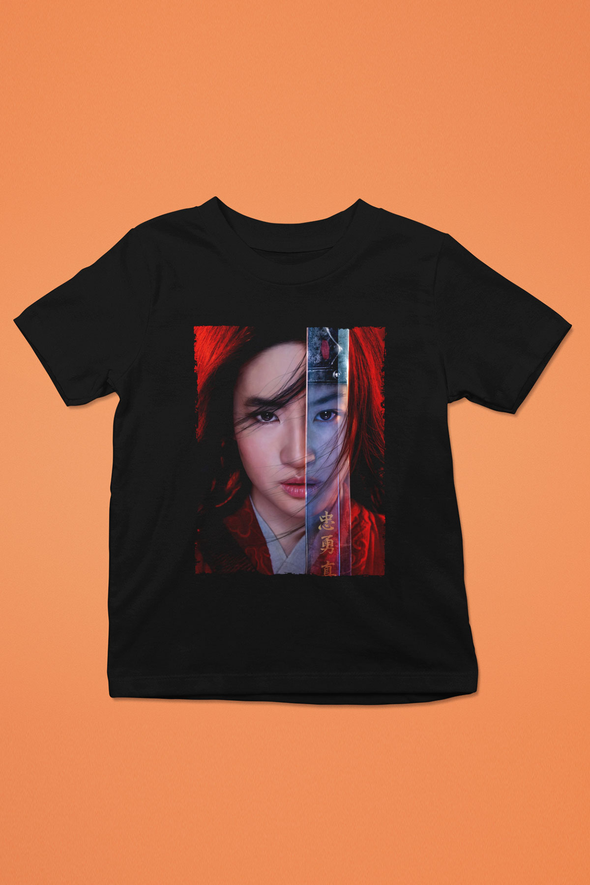 Unisex Mulan Baskılı Siyah Çocuk T-Shirt