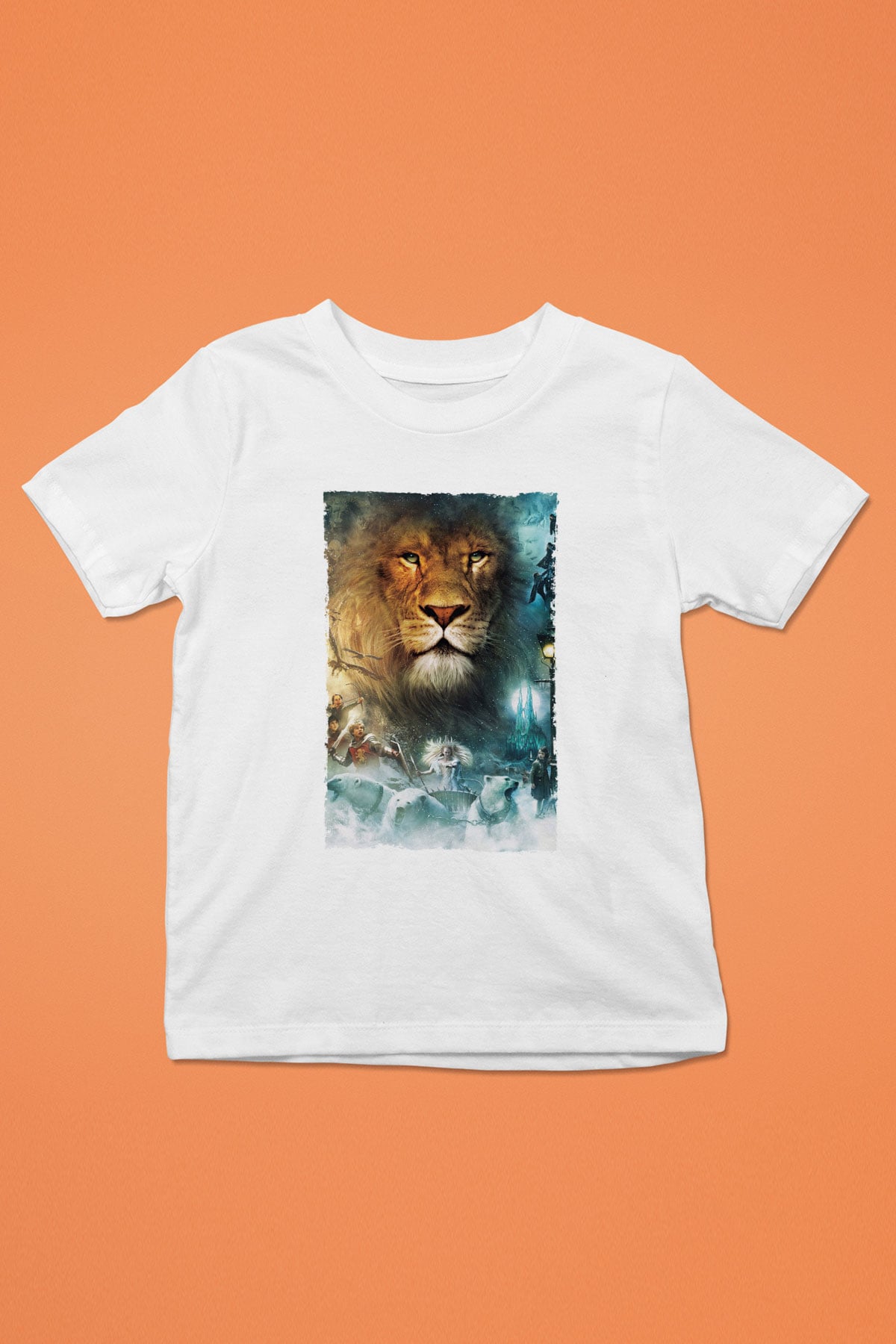 Unisex Narnia Günlükleri Aslan, Cadı ve Dolap Baskılı Beyaz Çocuk Tişört