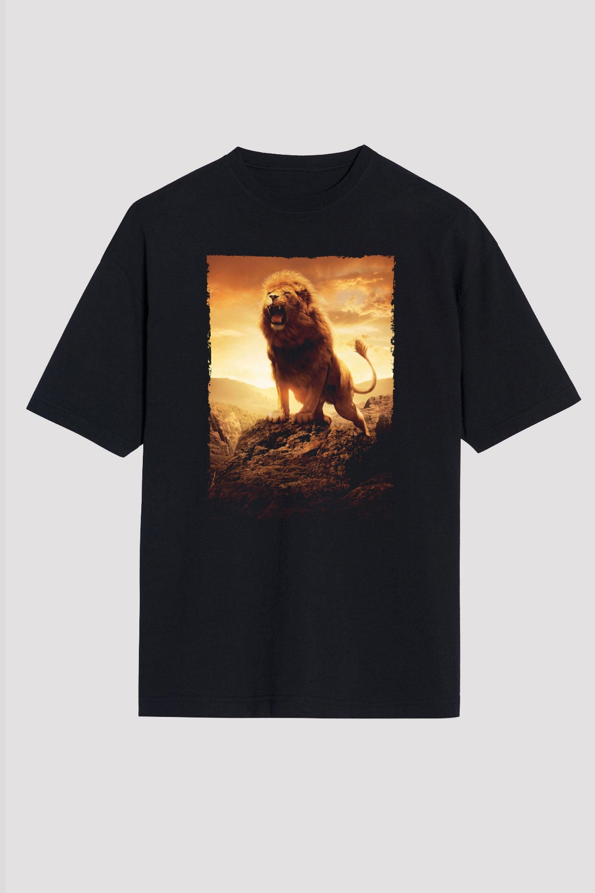 Unisex Narnia Günlükleri Aslan, Cadı ve Dolap (The Chronicles of Narnia The Lion, the Witch and the Wardrobe) Baskılı Siyah Oversize Tshirt