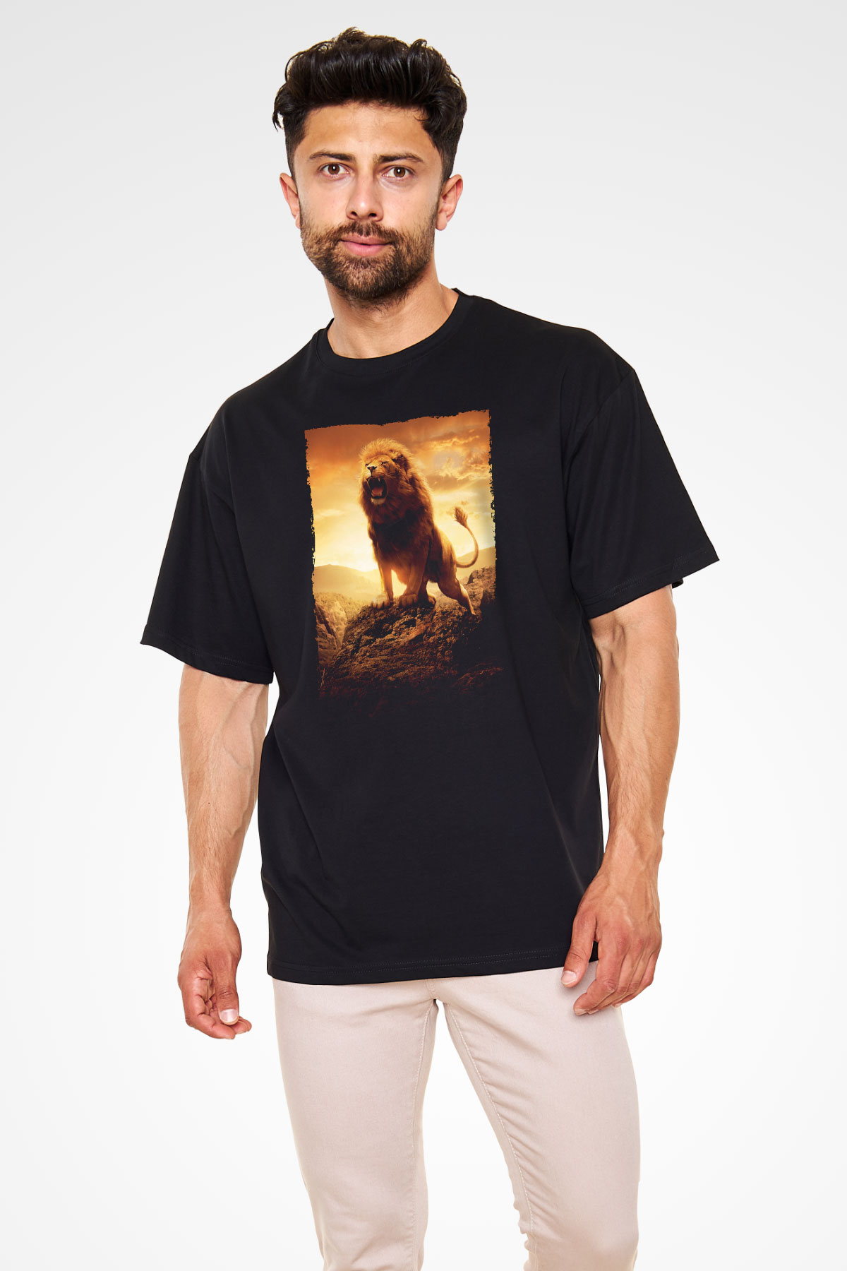 Unisex Narnia Günlükleri Aslan, Cadı ve Dolap (The Chronicles of Narnia The Lion, the Witch and the Wardrobe) Baskılı Siyah Oversize Tshirt